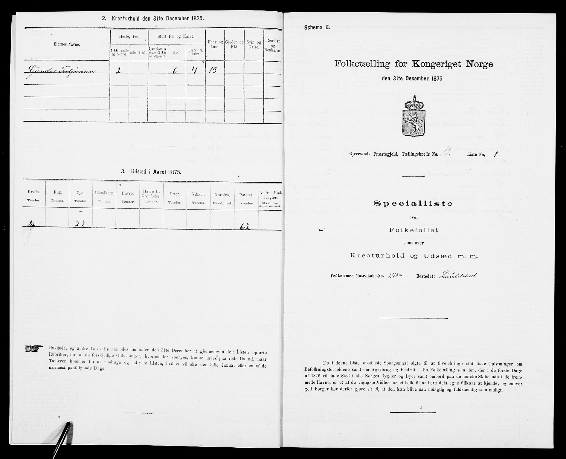 SAK, 1875 census for 0911P Gjerstad, 1875, p. 1284