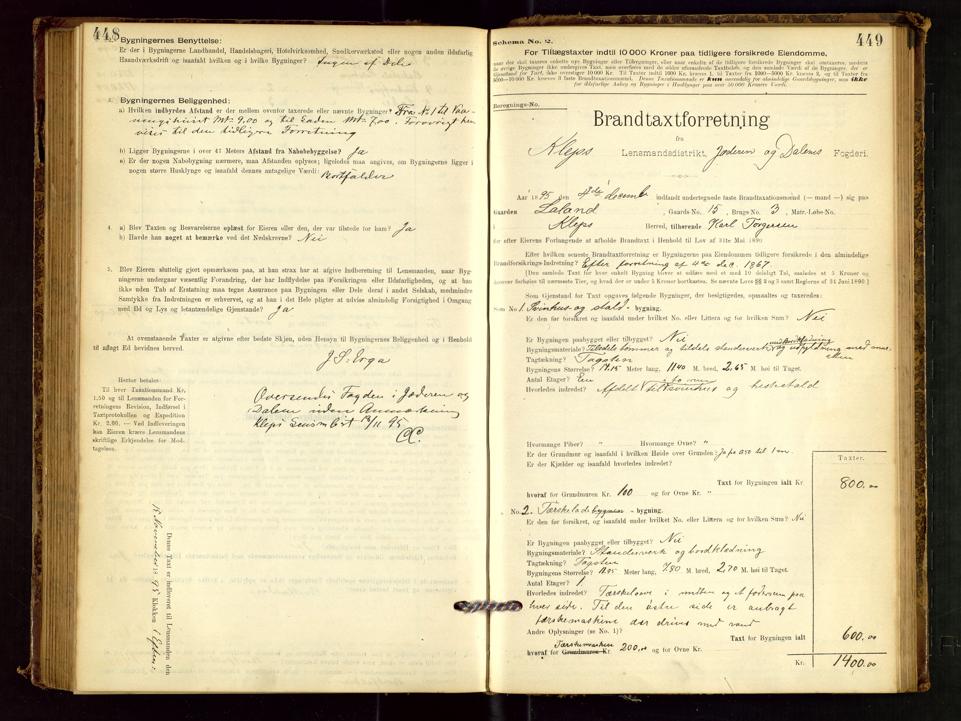 Klepp lensmannskontor, SAST/A-100163/Goc/L0001: "Brandtaxationsprotokol" m/register, 1895-1898, p. 448-449