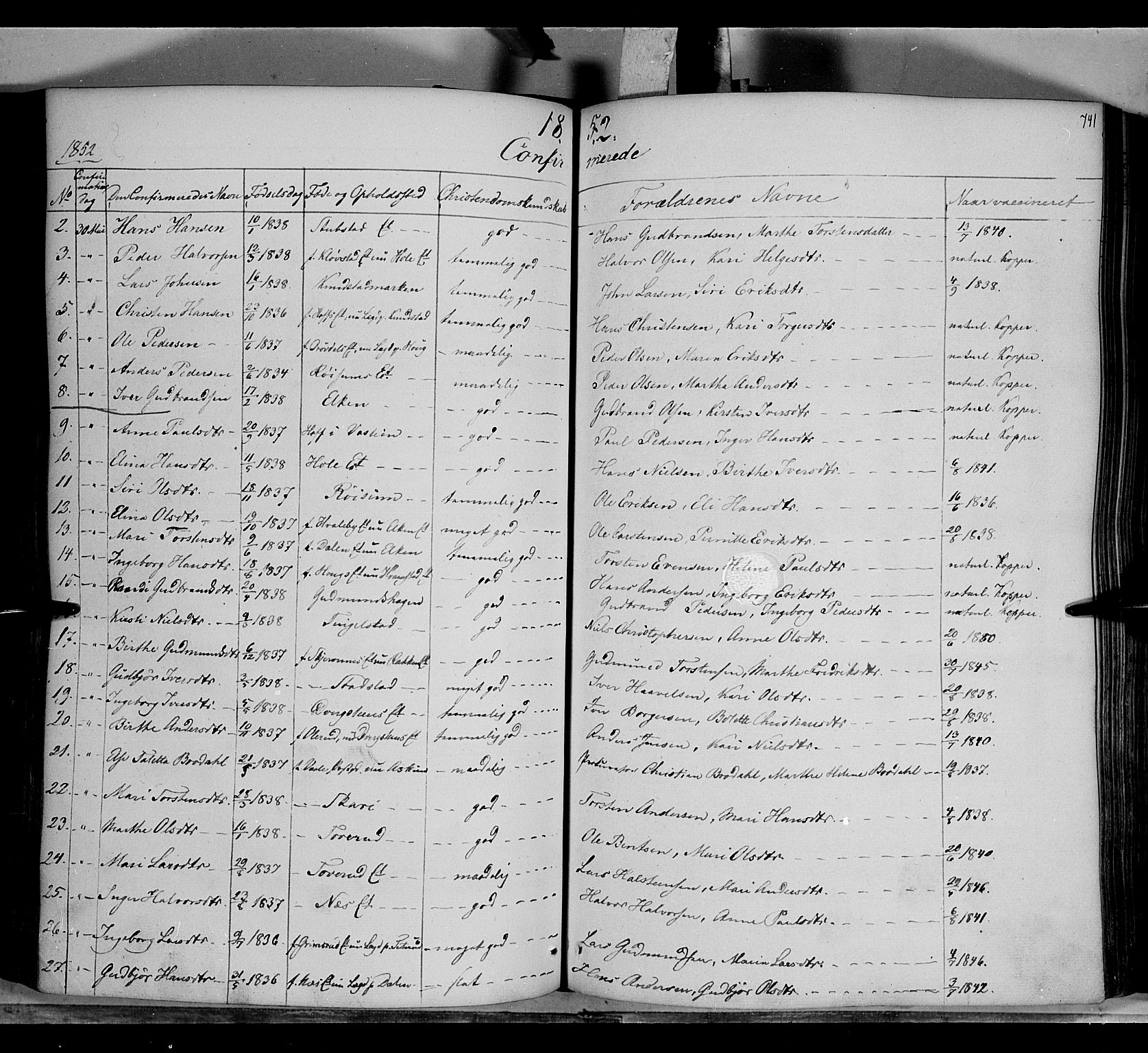 Gran prestekontor, SAH/PREST-112/H/Ha/Haa/L0011: Parish register (official) no. 11, 1842-1856, p. 740-741