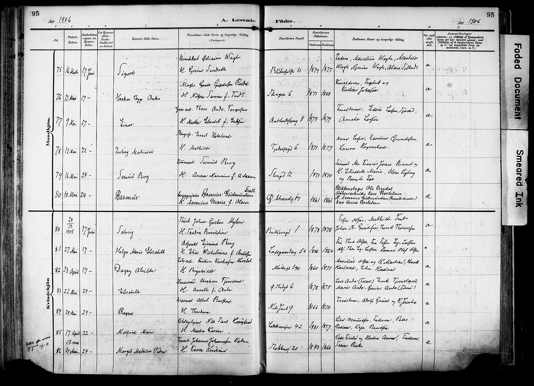 Domkirken sokneprestkontor, SAST/A-101812/001/30/30BA/L0033: Parish register (official) no. A 32, 1903-1915, p. 95