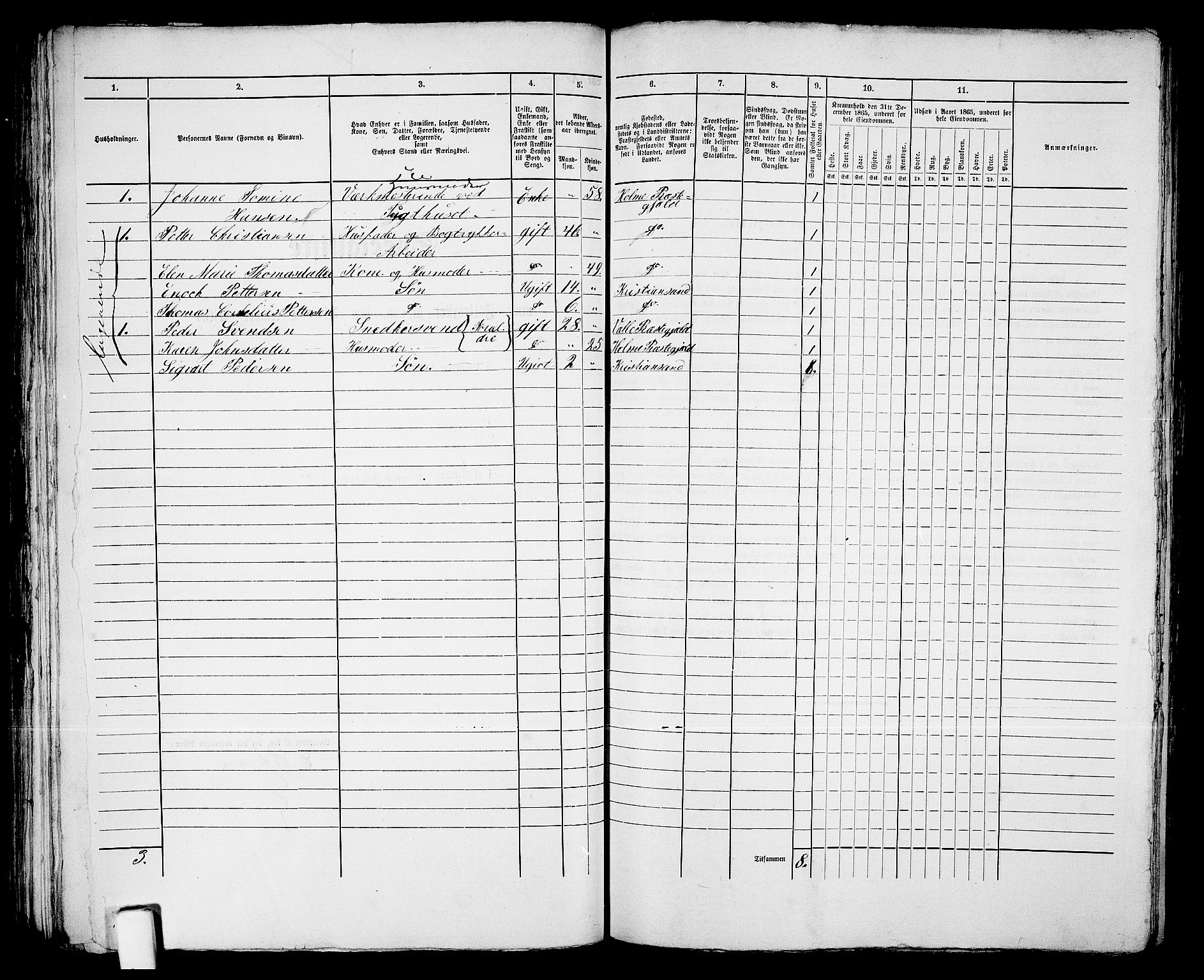 RA, 1865 census for Kristiansand, 1865, p. 1144