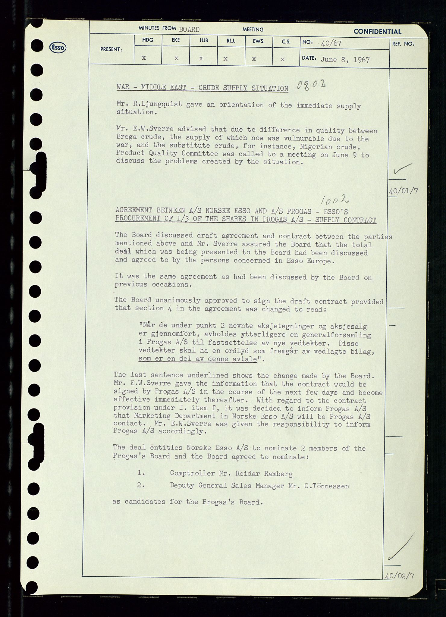 Pa 0982 - Esso Norge A/S, AV/SAST-A-100448/A/Aa/L0002/0003: Den administrerende direksjon Board minutes (styrereferater) / Den administrerende direksjon Board minutes (styrereferater), 1967, p. 82