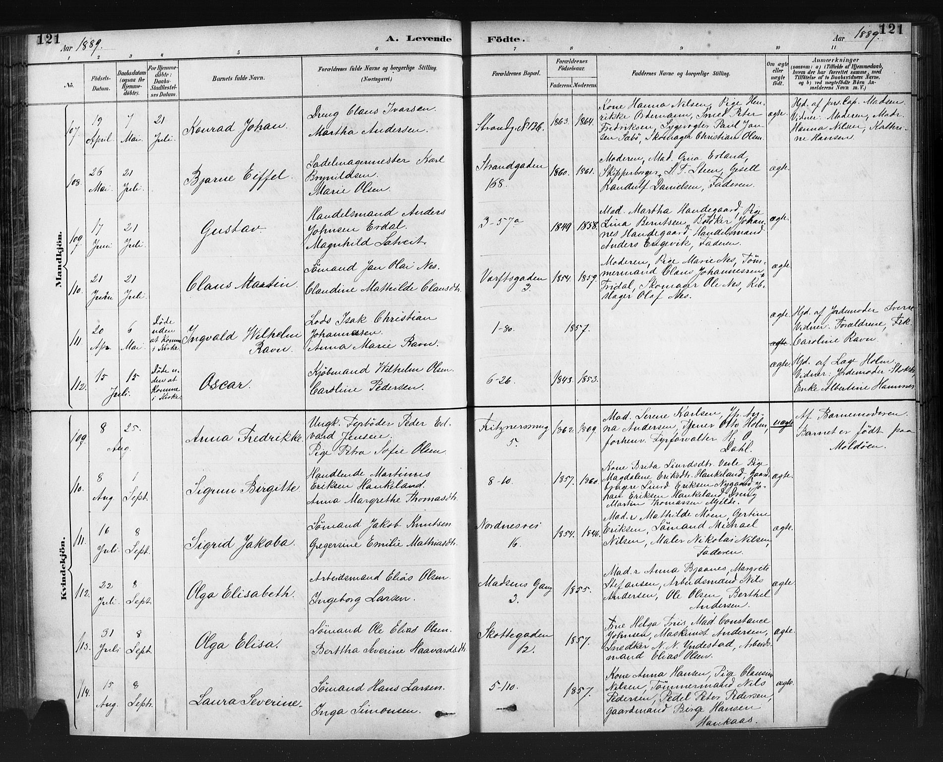 Nykirken Sokneprestembete, AV/SAB-A-77101/H/Haa: Parish register (official) no. B 5, 1885-1894, p. 121