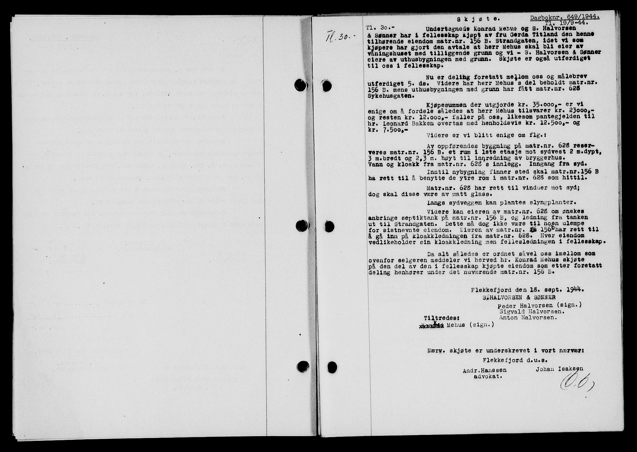 Flekkefjord sorenskriveri, SAK/1221-0001/G/Gb/Gba/L0059: Mortgage book no. A-7, 1944-1945, Diary no: : 649/1944