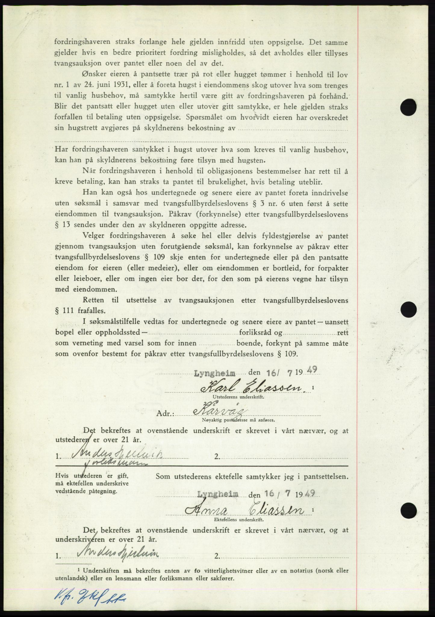 Nordmøre sorenskriveri, AV/SAT-A-4132/1/2/2Ca: Mortgage book no. B102, 1949-1949, Diary no: : 2095/1949