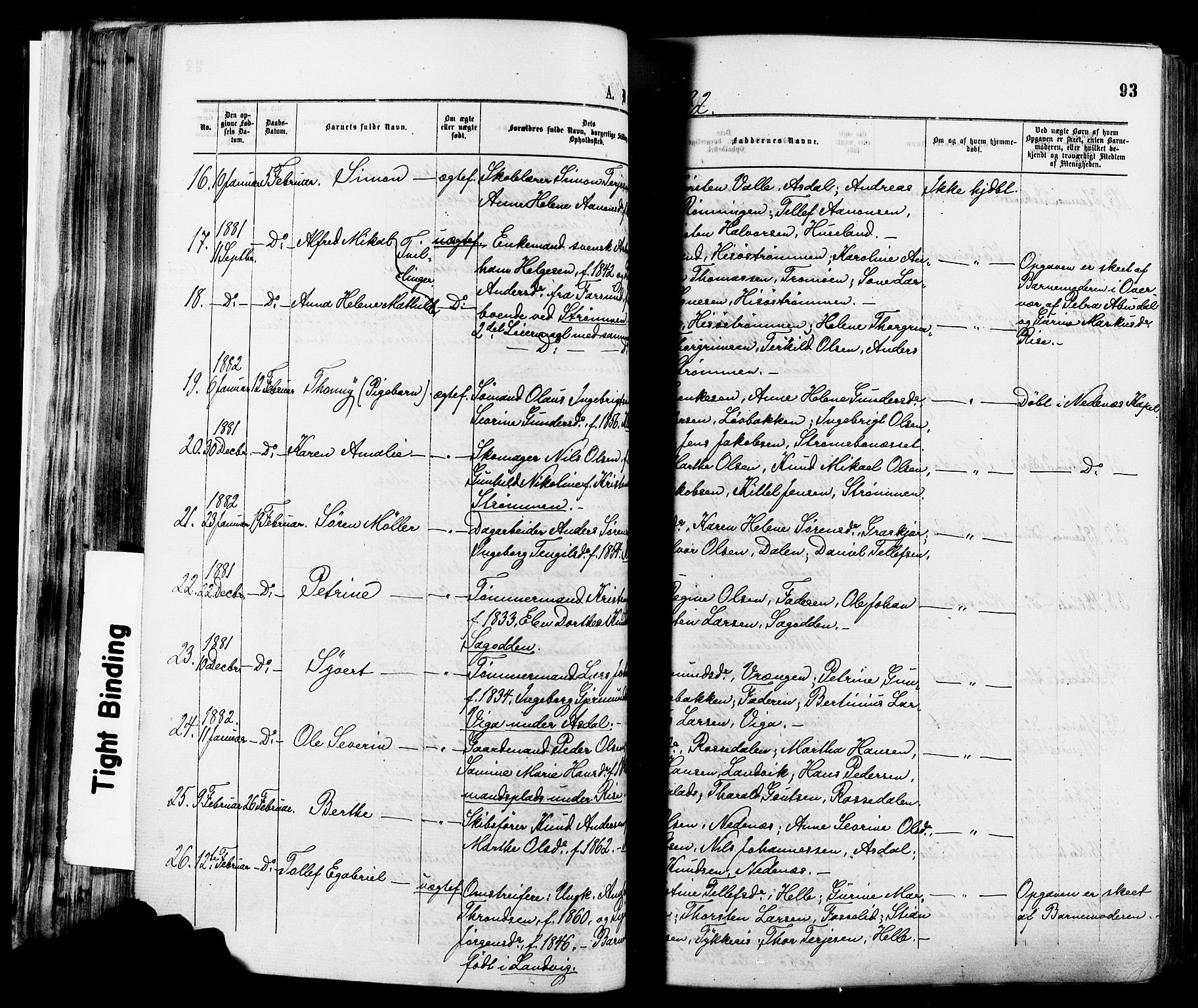 Øyestad sokneprestkontor, AV/SAK-1111-0049/F/Fa/L0016: Parish register (official) no. A 16, 1874-1886, p. 93