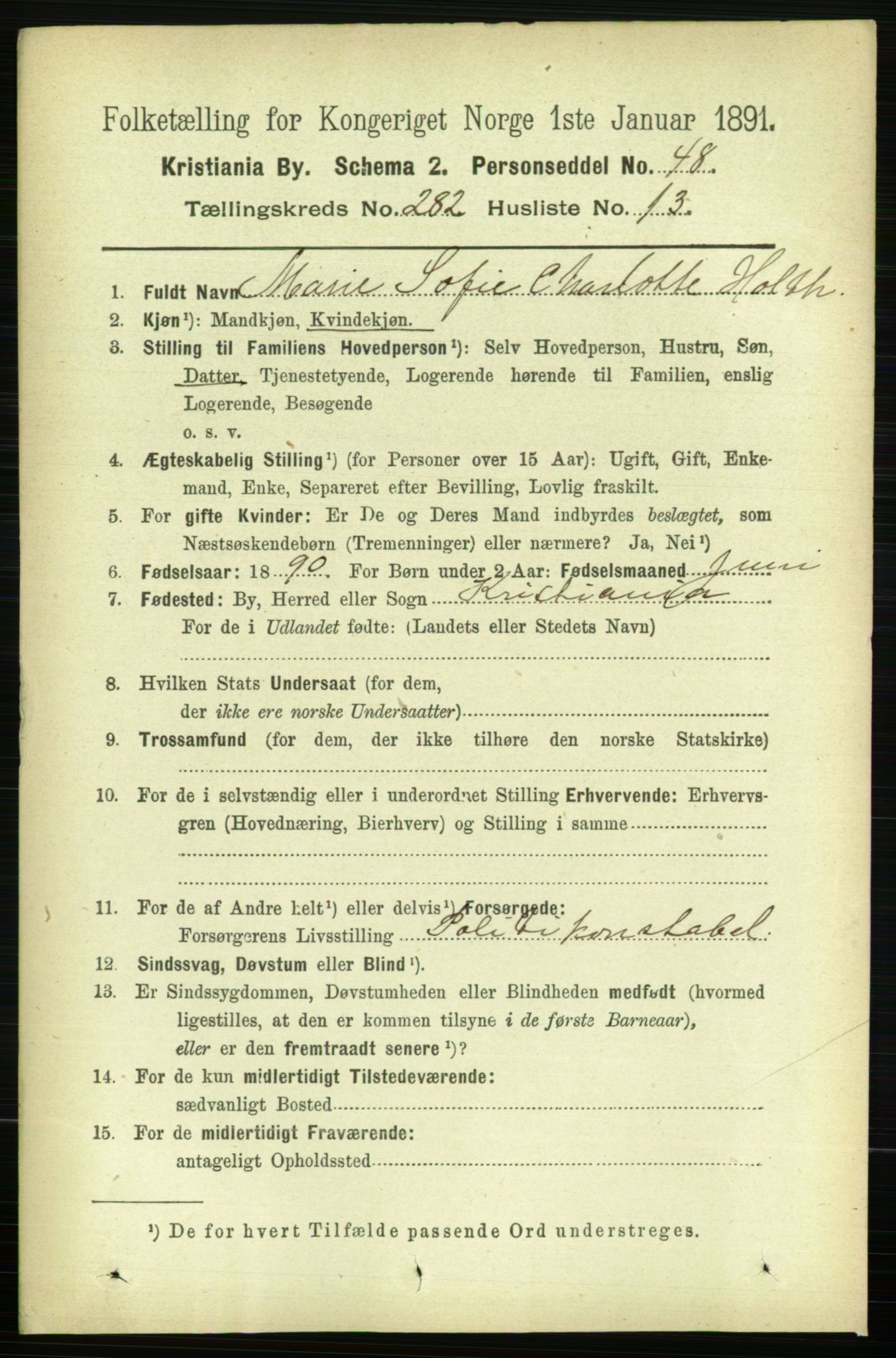 RA, 1891 census for 0301 Kristiania, 1891, p. 172084