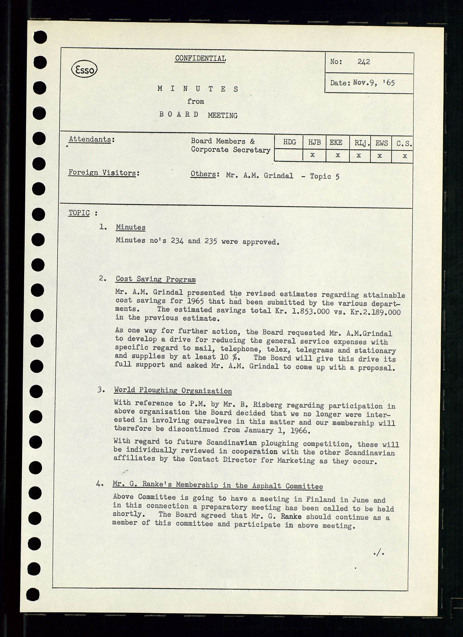 Pa 0982 - Esso Norge A/S, AV/SAST-A-100448/A/Aa/L0002/0001: Den administrerende direksjon Board minutes (styrereferater) / Den administrerende direksjon Board minutes (styrereferater), 1965, p. 24