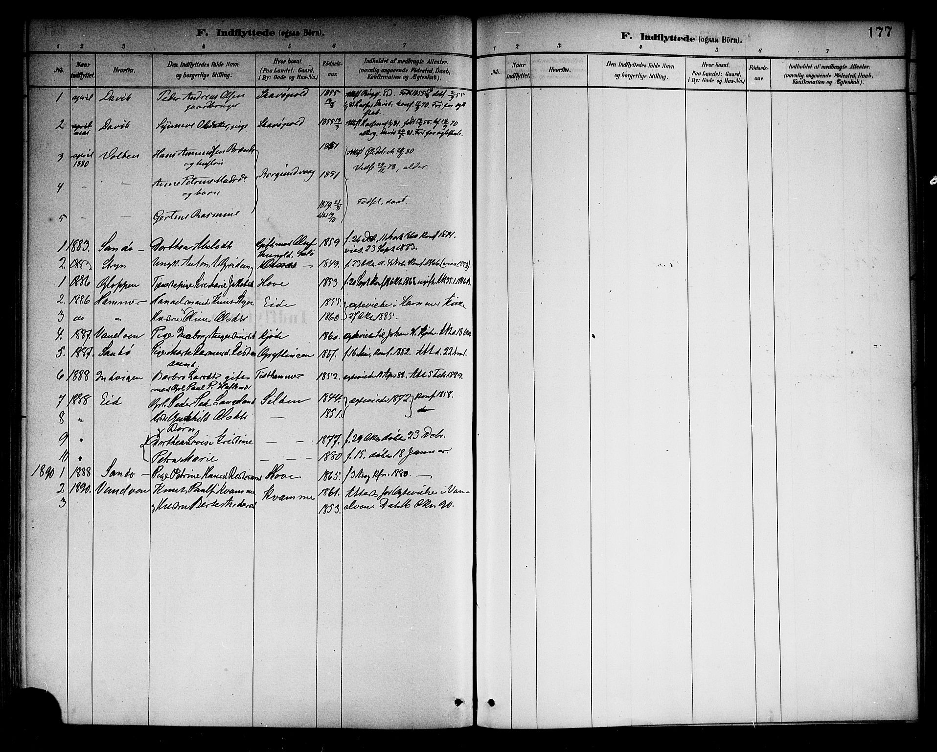 Selje sokneprestembete, SAB/A-99938/H/Ha/Haa/Haab: Parish register (official) no. B 1, 1881-1890, p. 177