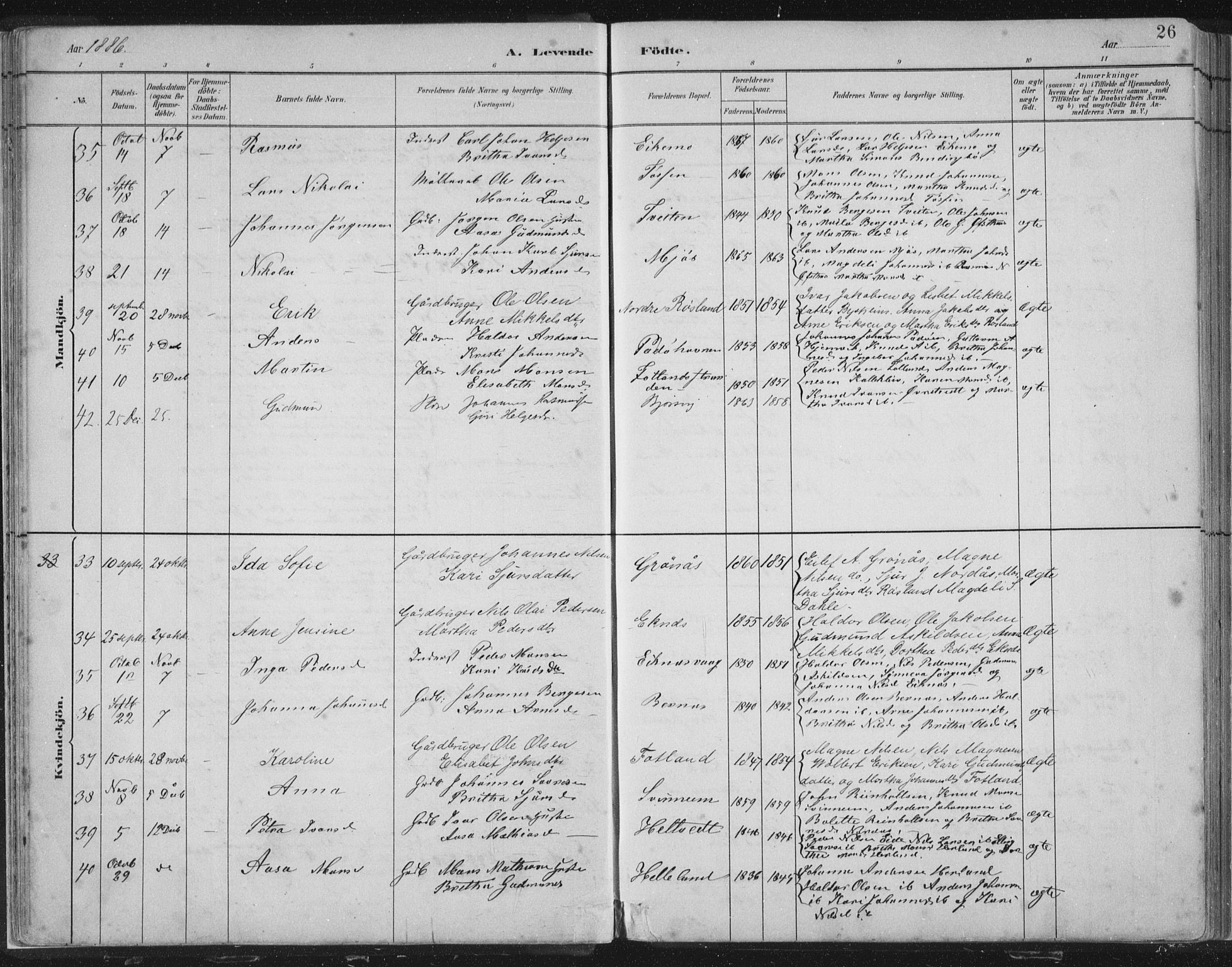 Hosanger sokneprestembete, SAB/A-75801/H/Hab: Parish register (copy) no. A 3 I, 1882-1903, p. 26