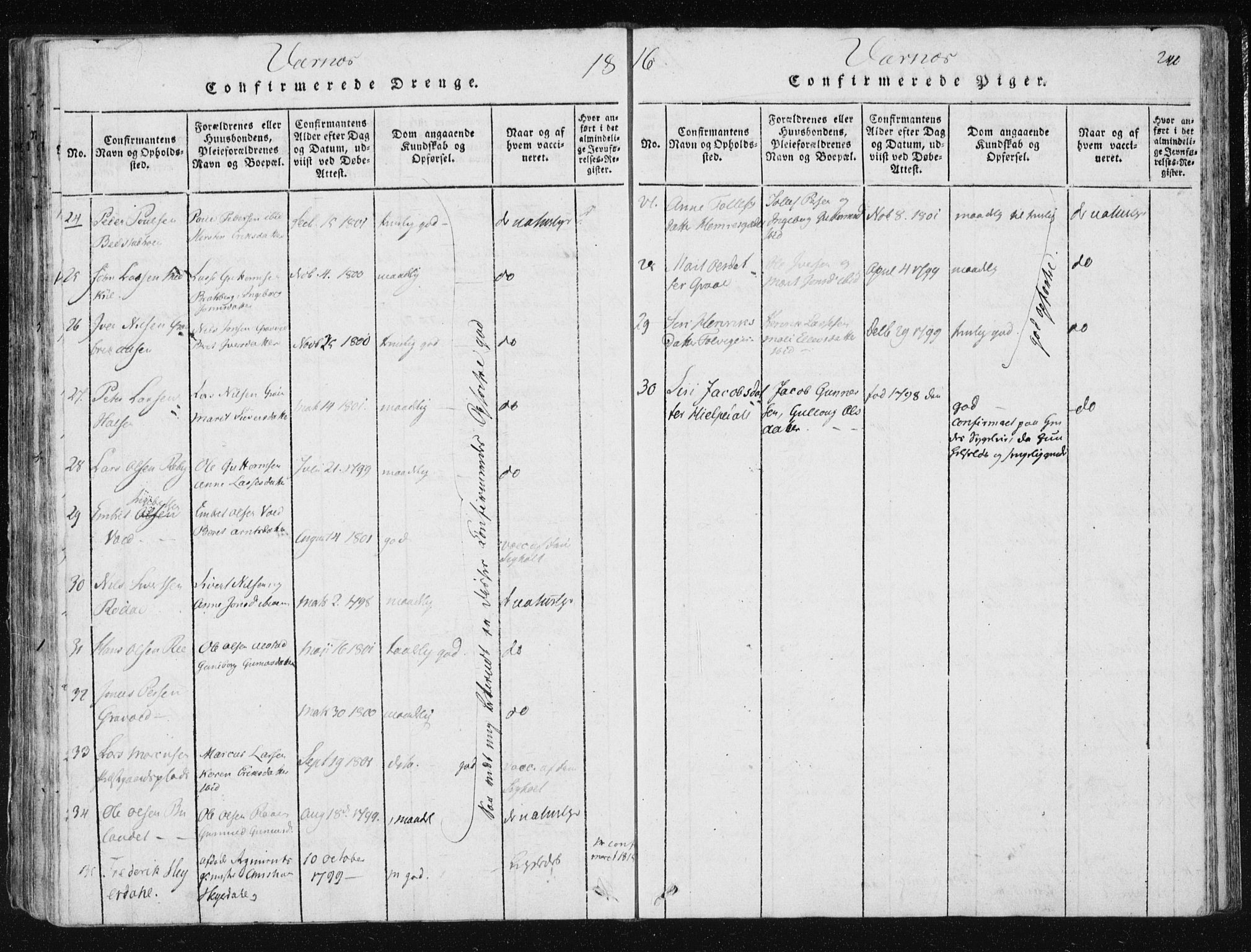 Ministerialprotokoller, klokkerbøker og fødselsregistre - Nord-Trøndelag, SAT/A-1458/709/L0061: Parish register (official) no. 709A08 /1, 1815-1819, p. 240