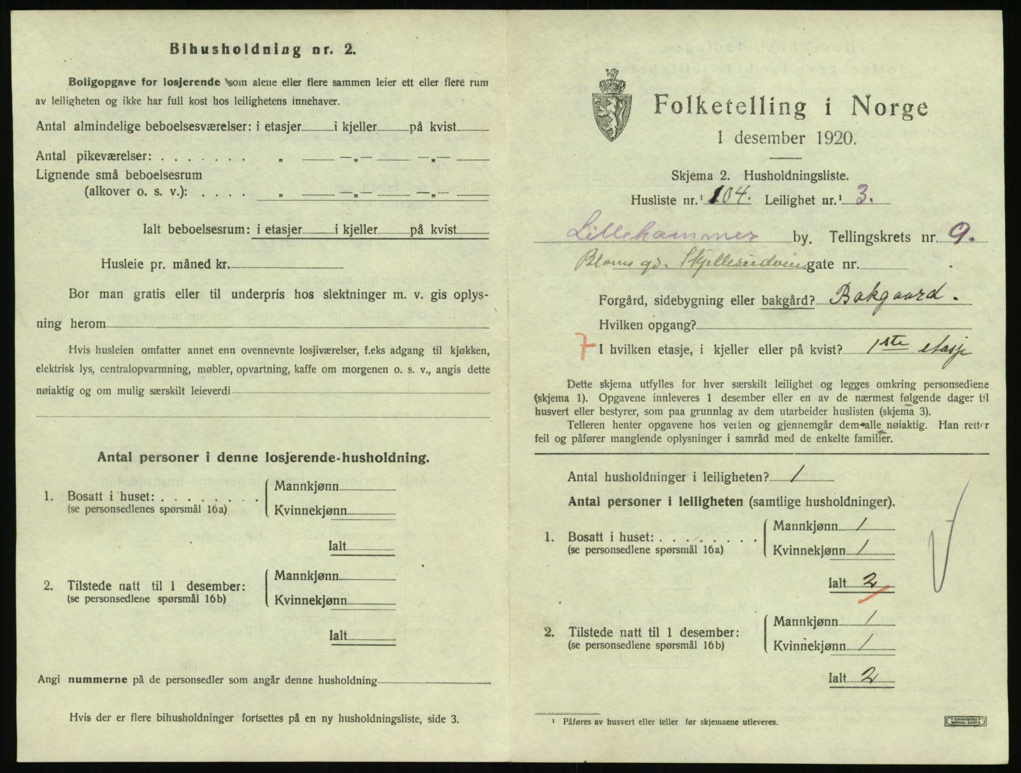 SAH, 1920 census for Lillehammer, 1920, p. 3432