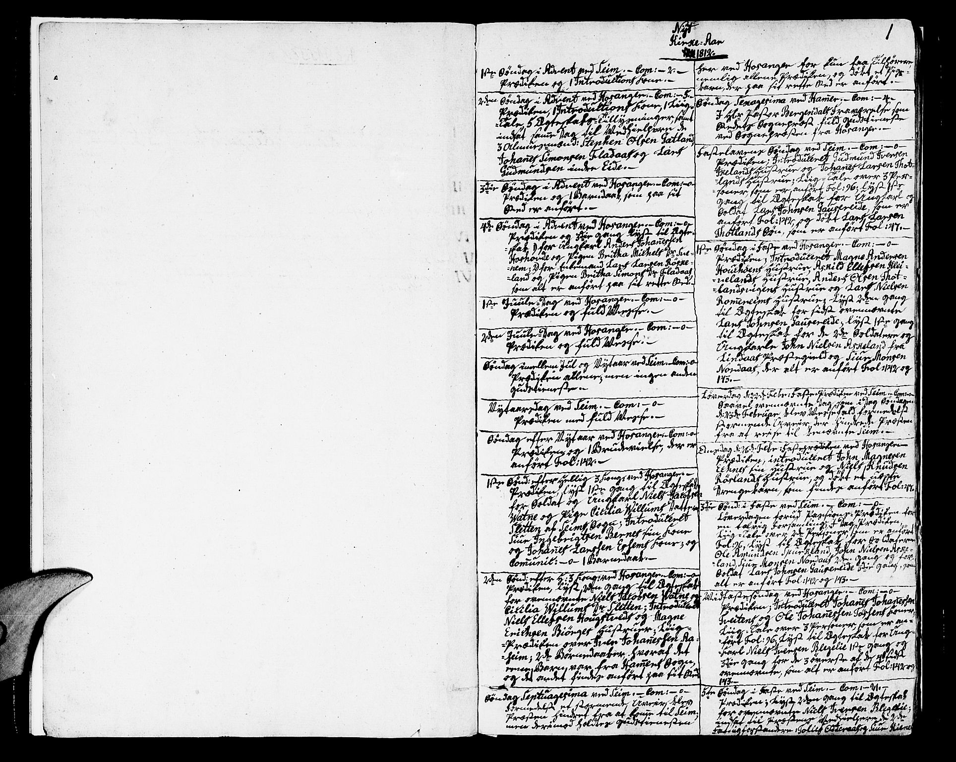 Hosanger sokneprestembete, SAB/A-75801/H/Haa: Parish register (official) no. A 4, 1811-1821, p. 1