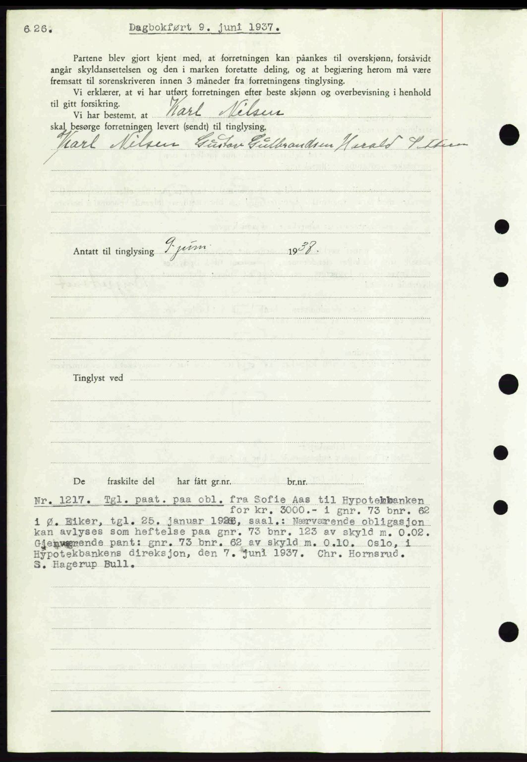 Eiker, Modum og Sigdal sorenskriveri, SAKO/A-123/G/Ga/Gab/L0035: Mortgage book no. A5, 1937-1937, Diary no: : 1217/1937