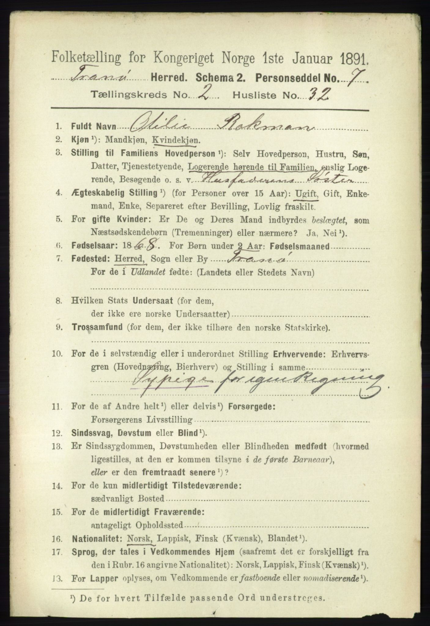 RA, 1891 census for 1927 Tranøy, 1891, p. 712