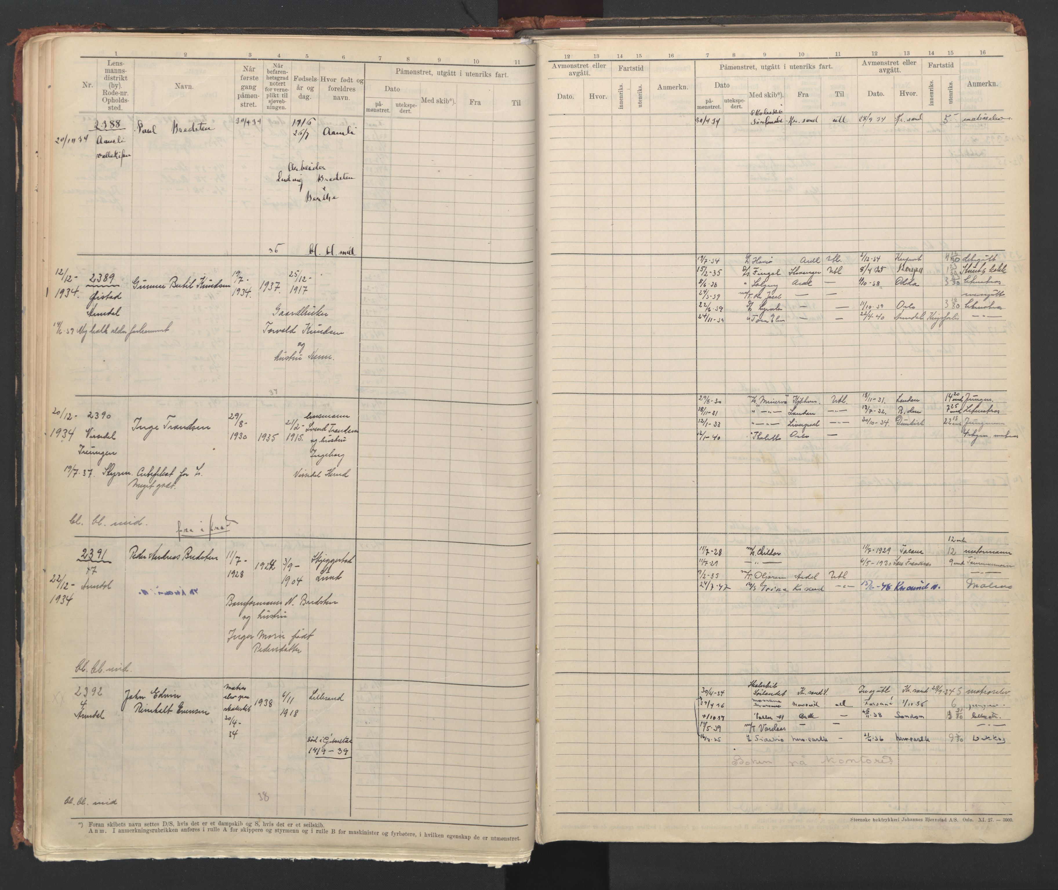 Arendal mønstringskrets, AV/SAK-2031-0012/F/Fb/L0023: Hovedrulle A nr 2243-2767, S-21, 1929-1949, p. 32