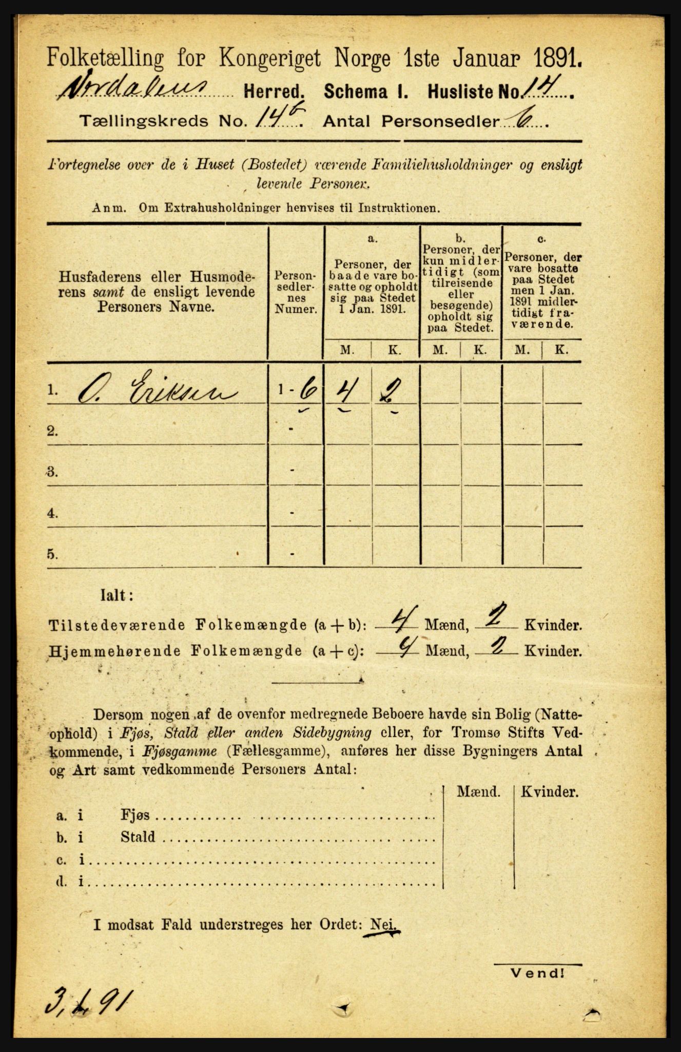 RA, 1891 census for 1721 Verdal, 1891, p. 7337