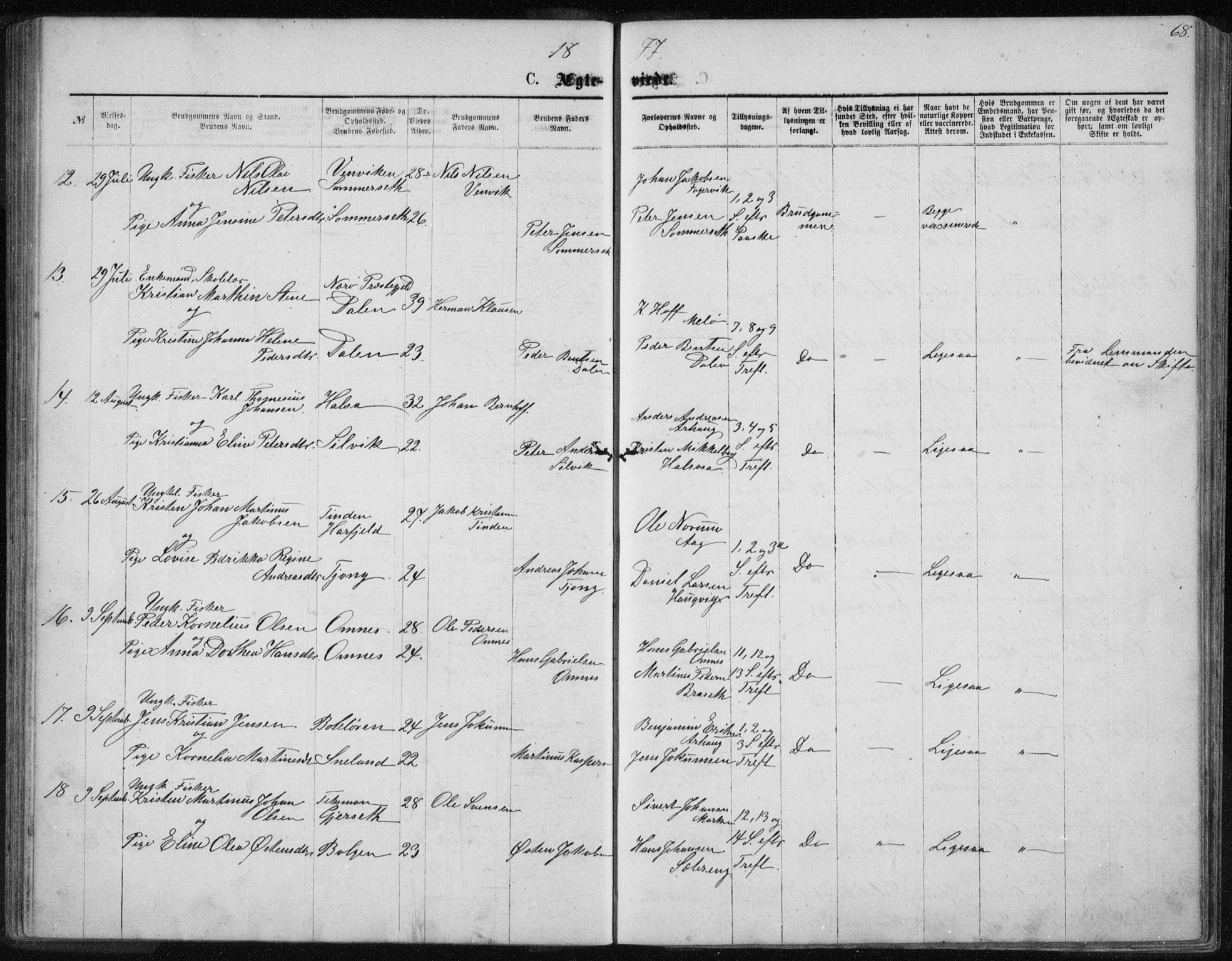 Ministerialprotokoller, klokkerbøker og fødselsregistre - Nordland, AV/SAT-A-1459/843/L0635: Parish register (copy) no. 843C04, 1872-1887, p. 68