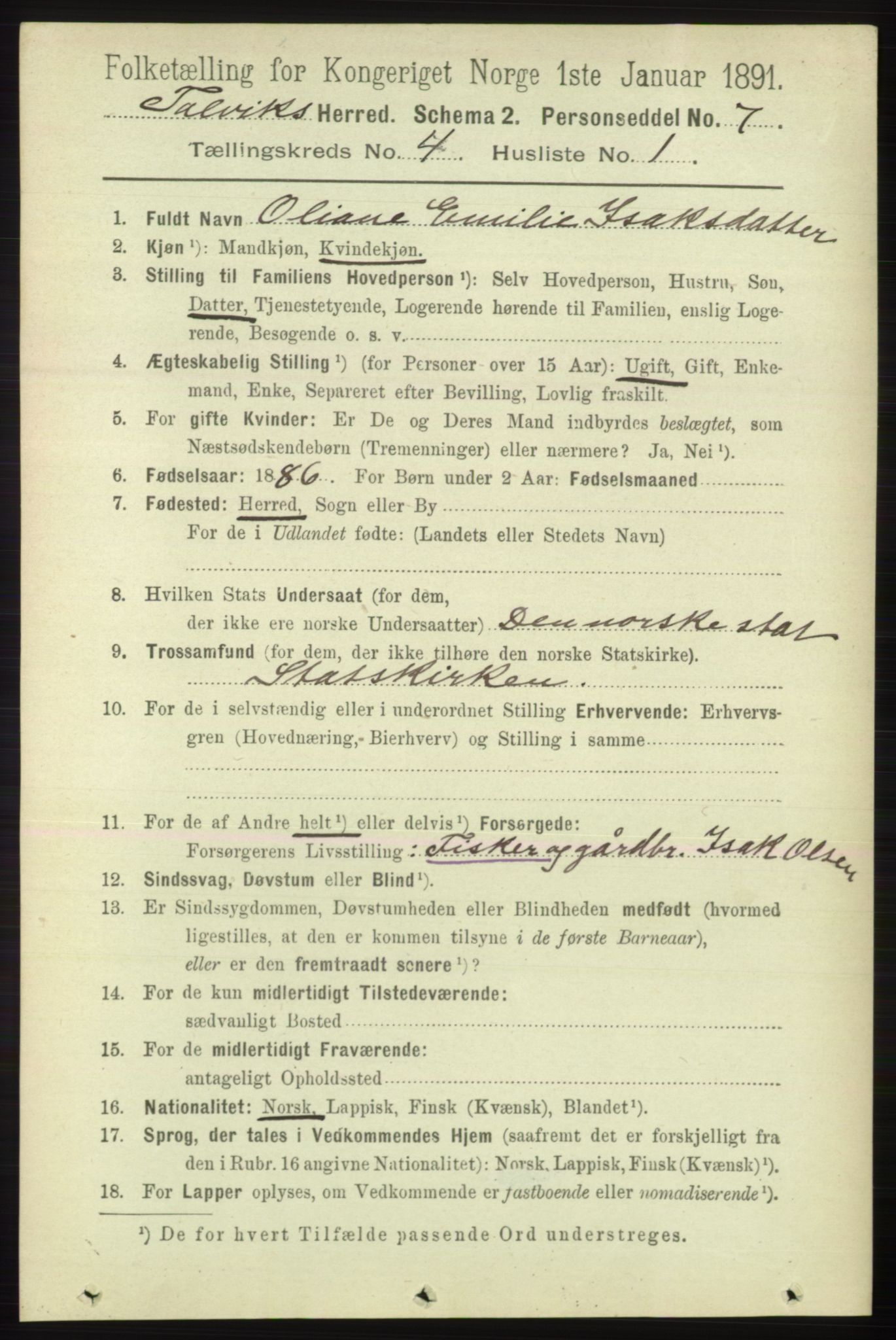 RA, 1891 census for 2013 Talvik, 1891, p. 1069