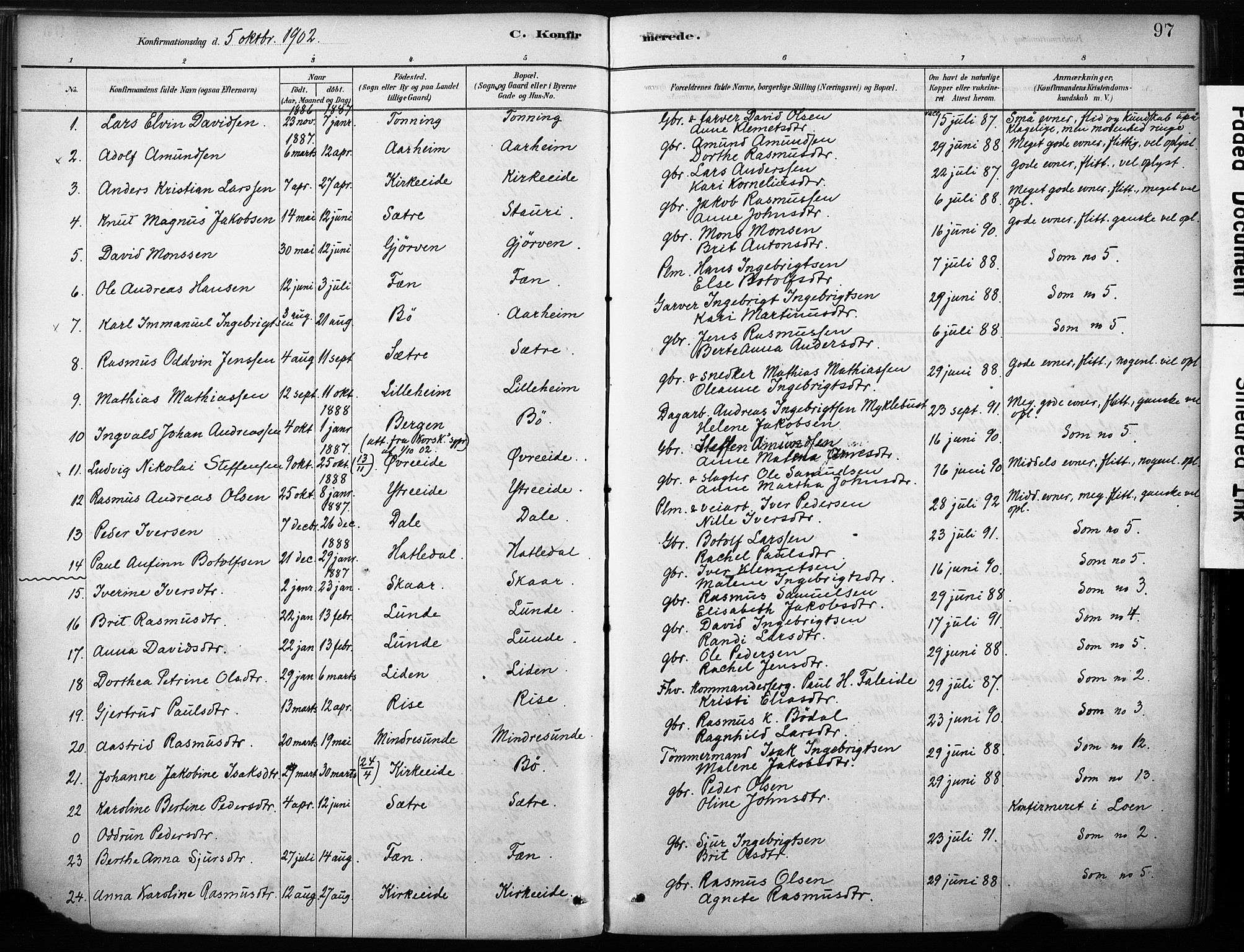 Stryn Sokneprestembete, AV/SAB-A-82501: Parish register (official) no. B 1, 1878-1907, p. 97