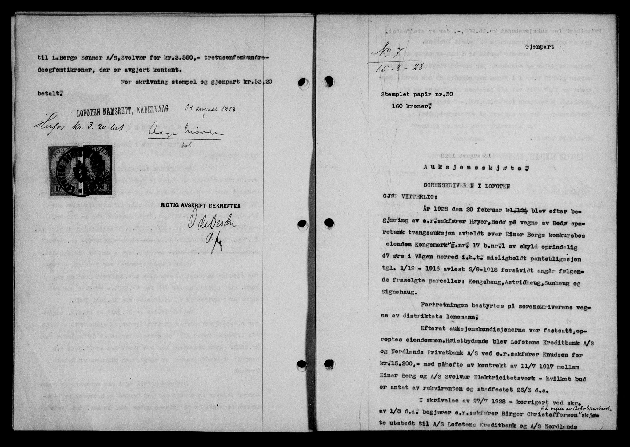 Lofoten sorenskriveri, SAT/A-0017/1/2/2C/L0018b: Mortgage book no. 18b, 1928-1928, Deed date: 15.08.1928