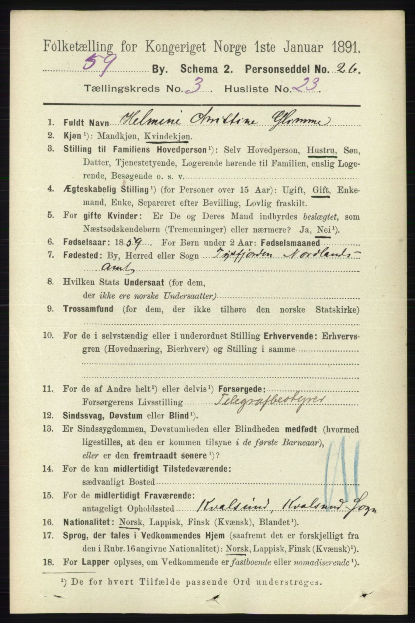 RA, 1891 census for 2001 Hammerfest, 1891, p. 848