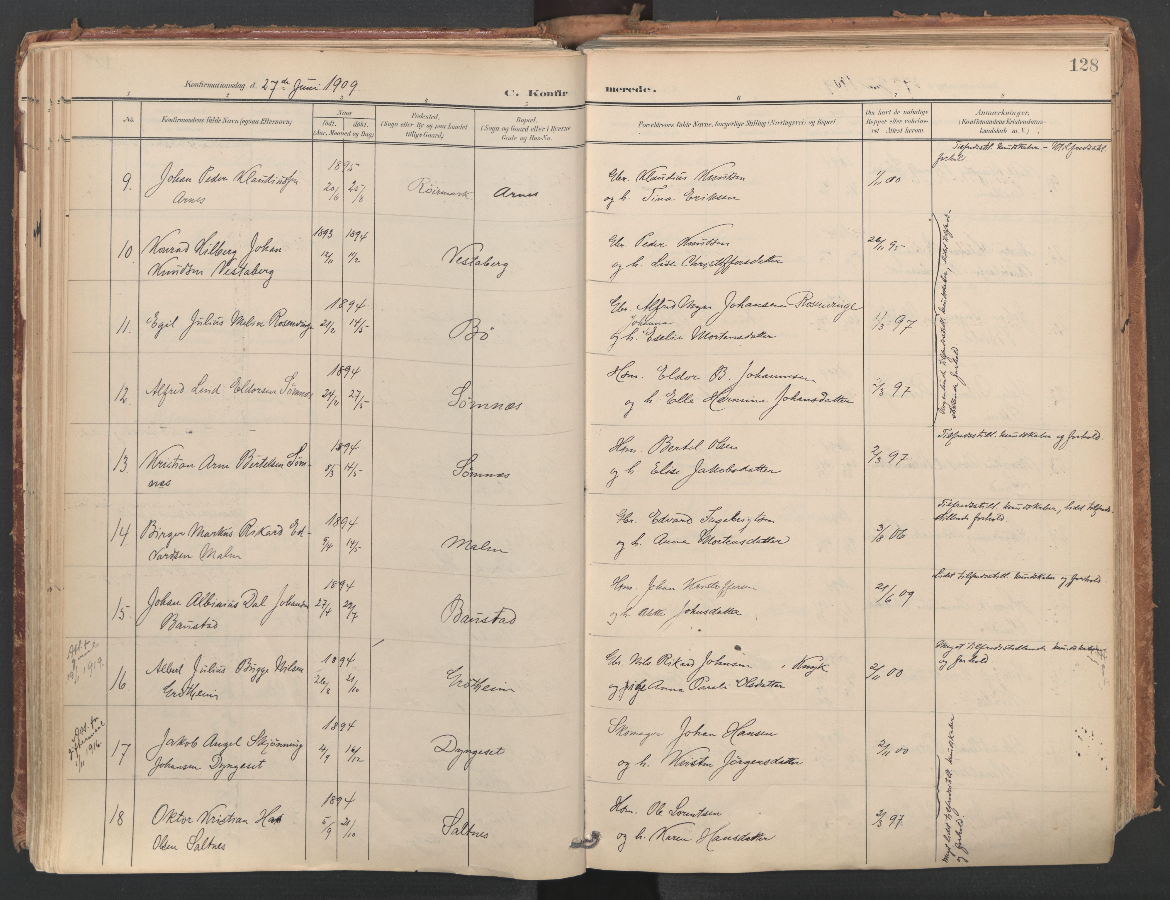 Ministerialprotokoller, klokkerbøker og fødselsregistre - Nordland, AV/SAT-A-1459/812/L0180: Parish register (official) no. 812A09, 1901-1915, p. 128