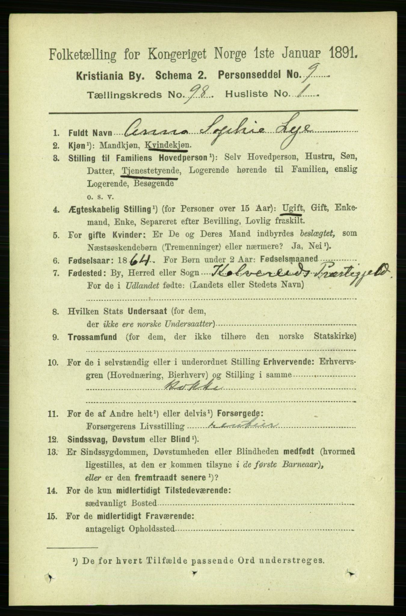 RA, 1891 census for 0301 Kristiania, 1891, p. 47708