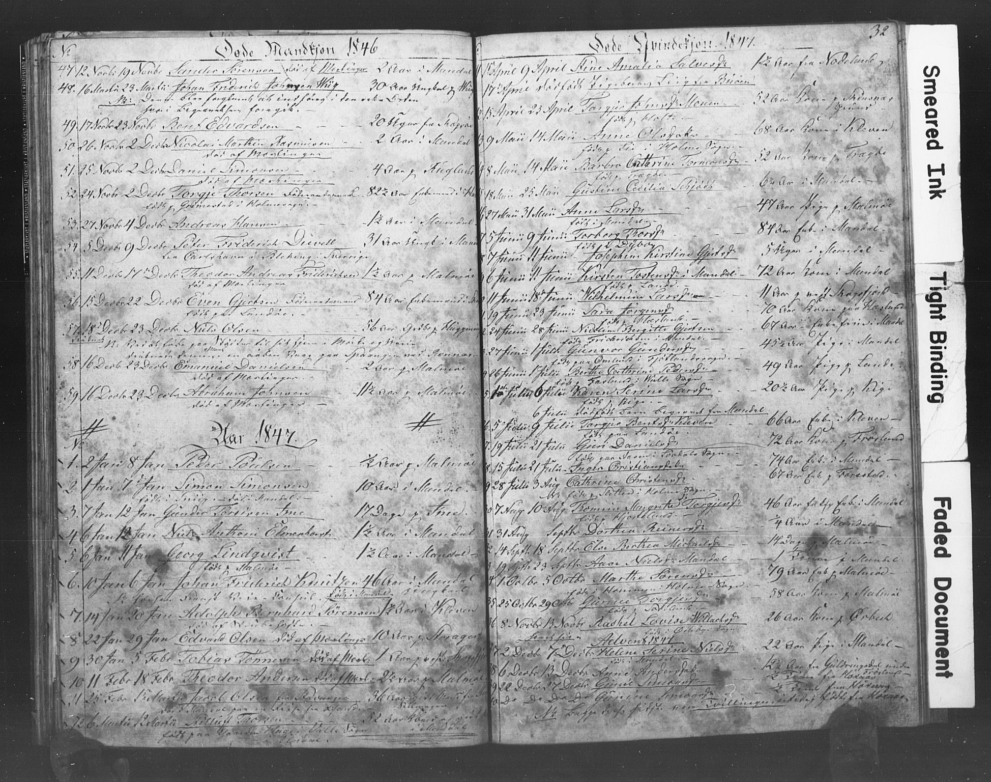 Mandal sokneprestkontor, AV/SAK-1111-0030/F/Fb/Fba/L0006: Parish register (copy) no. B 1F, 1846-1849, p. 32