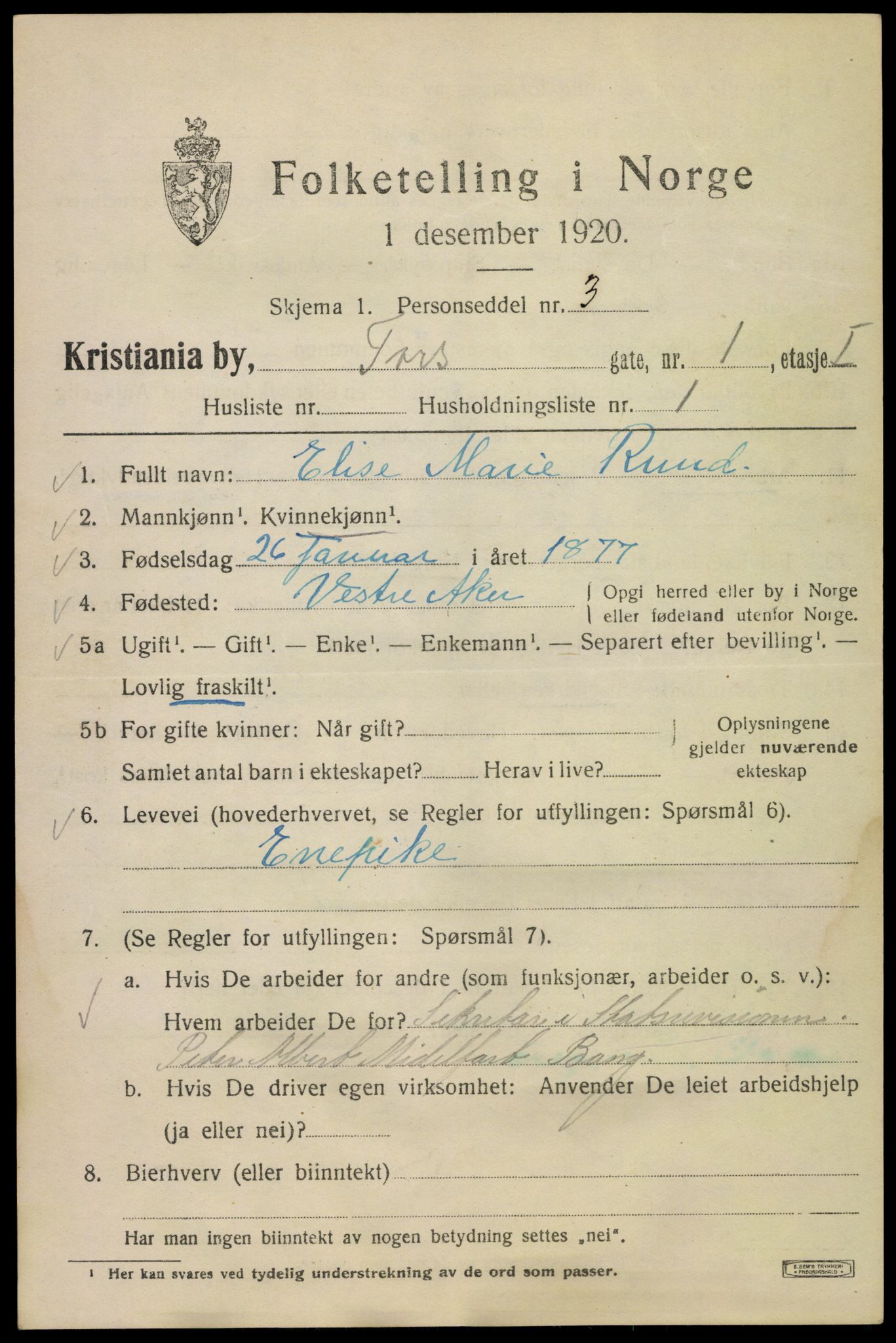 SAO, 1920 census for Kristiania, 1920, p. 590377