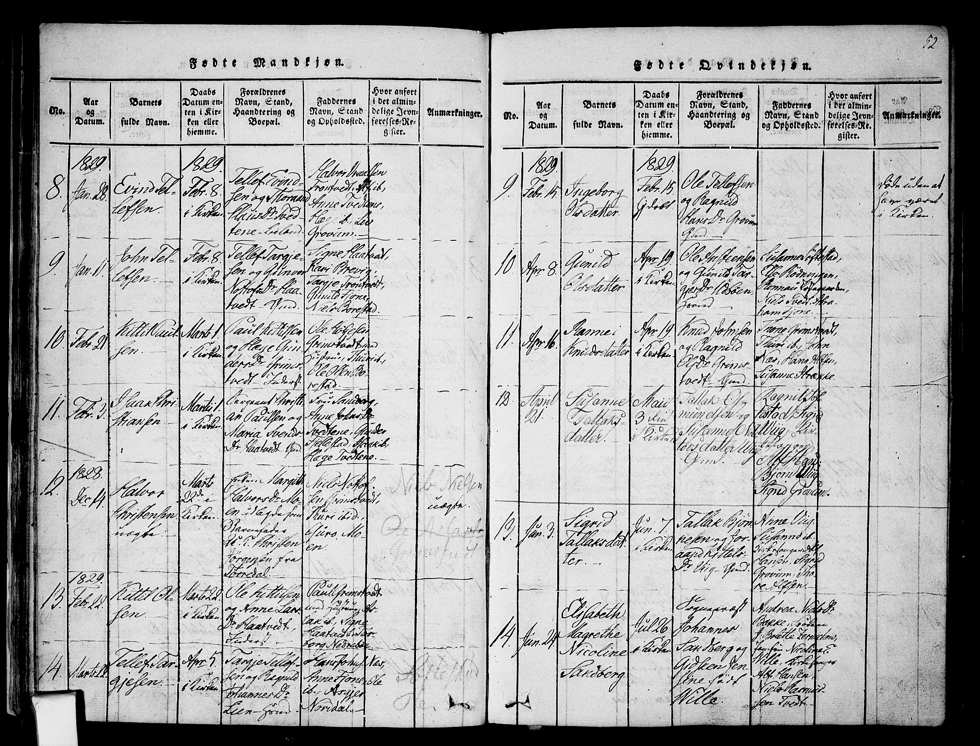 Nissedal kirkebøker, AV/SAKO-A-288/F/Fa/L0002: Parish register (official) no. I 2, 1814-1845, p. 52