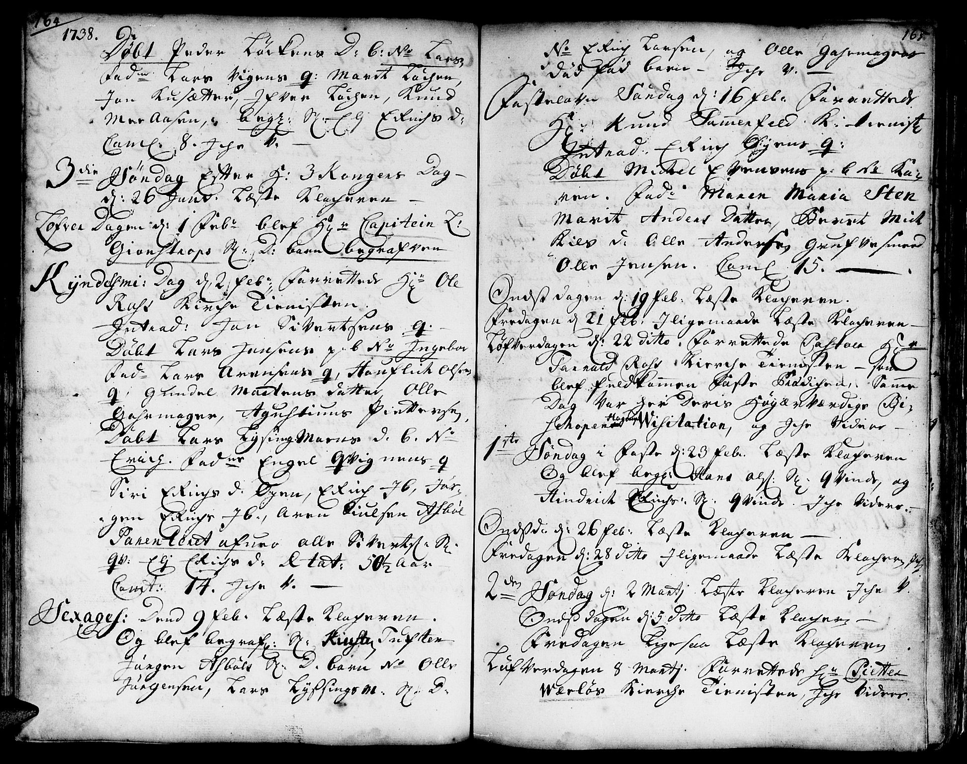 Ministerialprotokoller, klokkerbøker og fødselsregistre - Sør-Trøndelag, SAT/A-1456/671/L0839: Parish register (official) no. 671A01, 1730-1755, p. 164-165