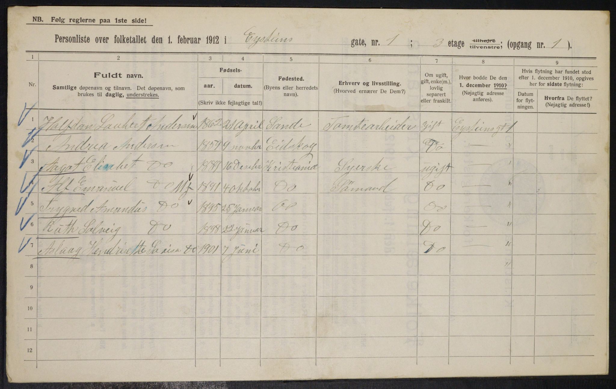 OBA, Municipal Census 1912 for Kristiania, 1912, p. 130309