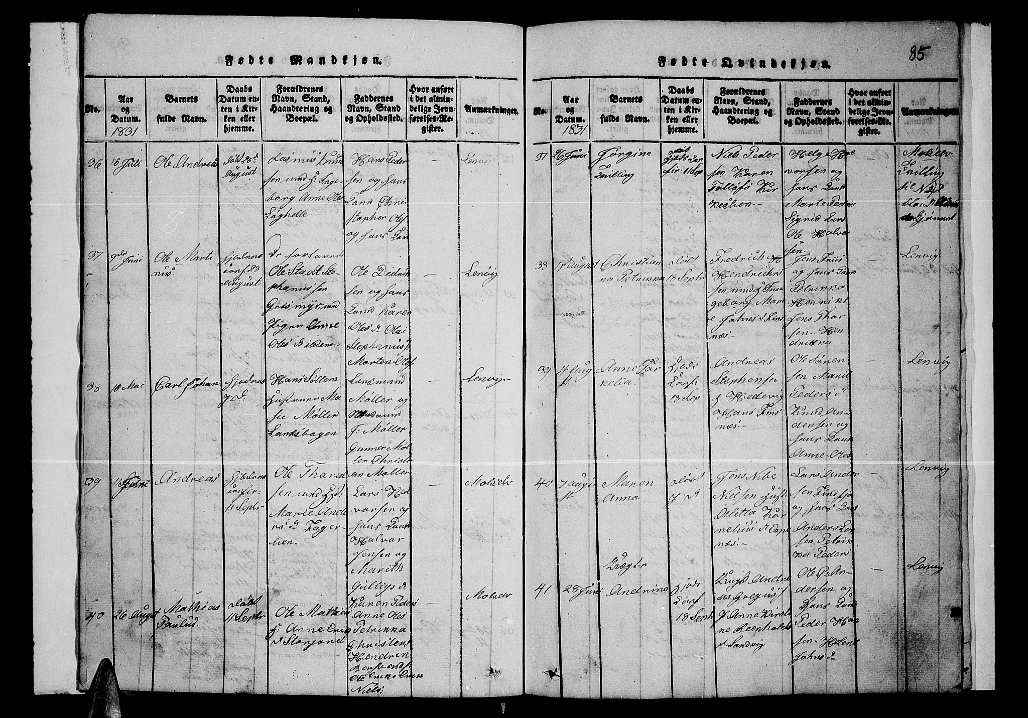 Lenvik sokneprestembete, AV/SATØ-S-1310/H/Ha/Hab/L0001klokker: Parish register (copy) no. 1, 1822-1837, p. 85