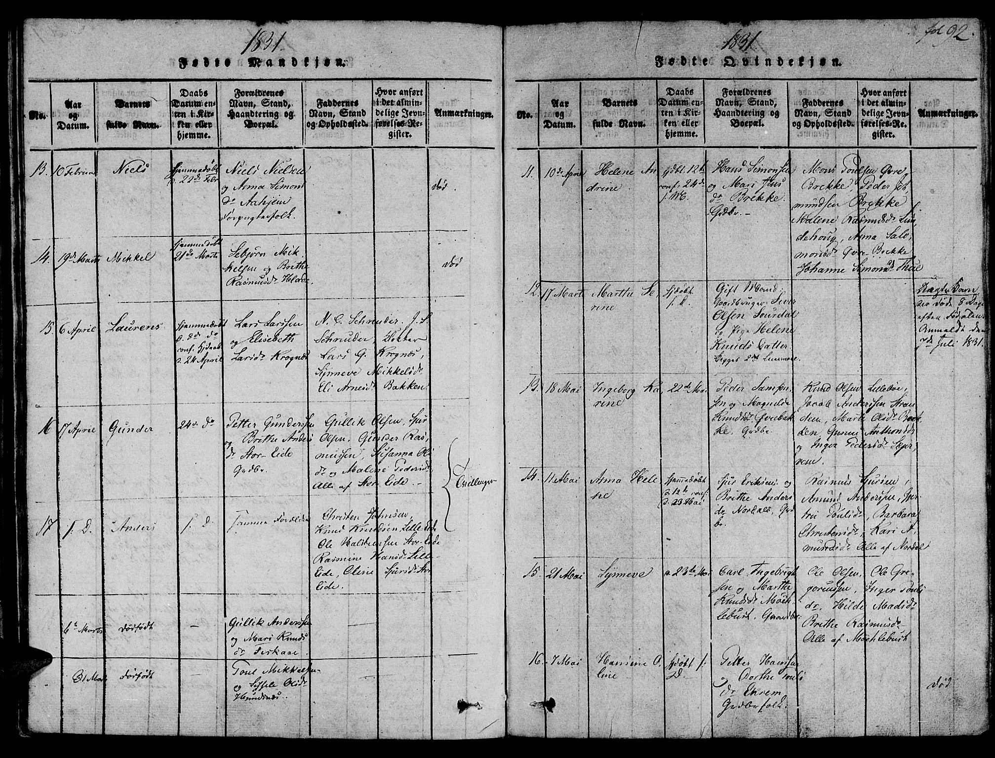 Ministerialprotokoller, klokkerbøker og fødselsregistre - Møre og Romsdal, AV/SAT-A-1454/501/L0004: Parish register (official) no. 501A04, 1816-1831, p. 92