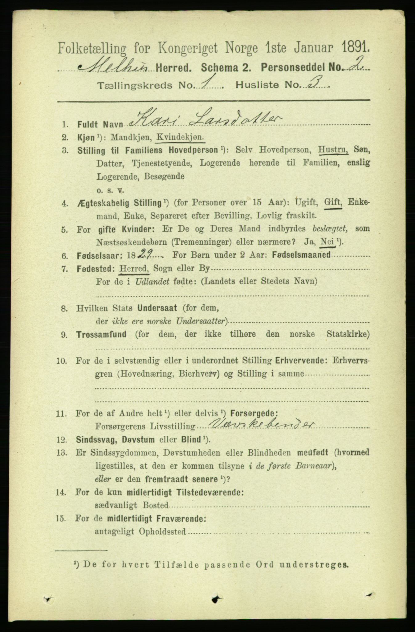 RA, 1891 census for 1653 Melhus, 1891, p. 127