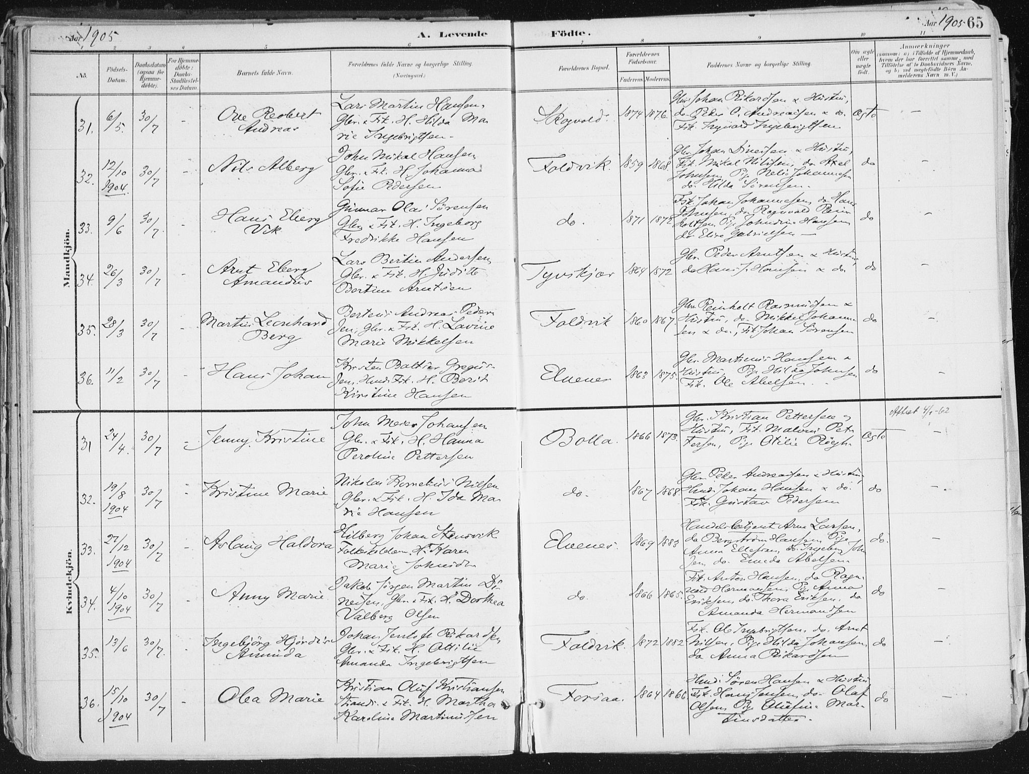 Ibestad sokneprestembete, AV/SATØ-S-0077/H/Ha/Haa/L0017kirke: Parish register (official) no. 17, 1901-1914, p. 65