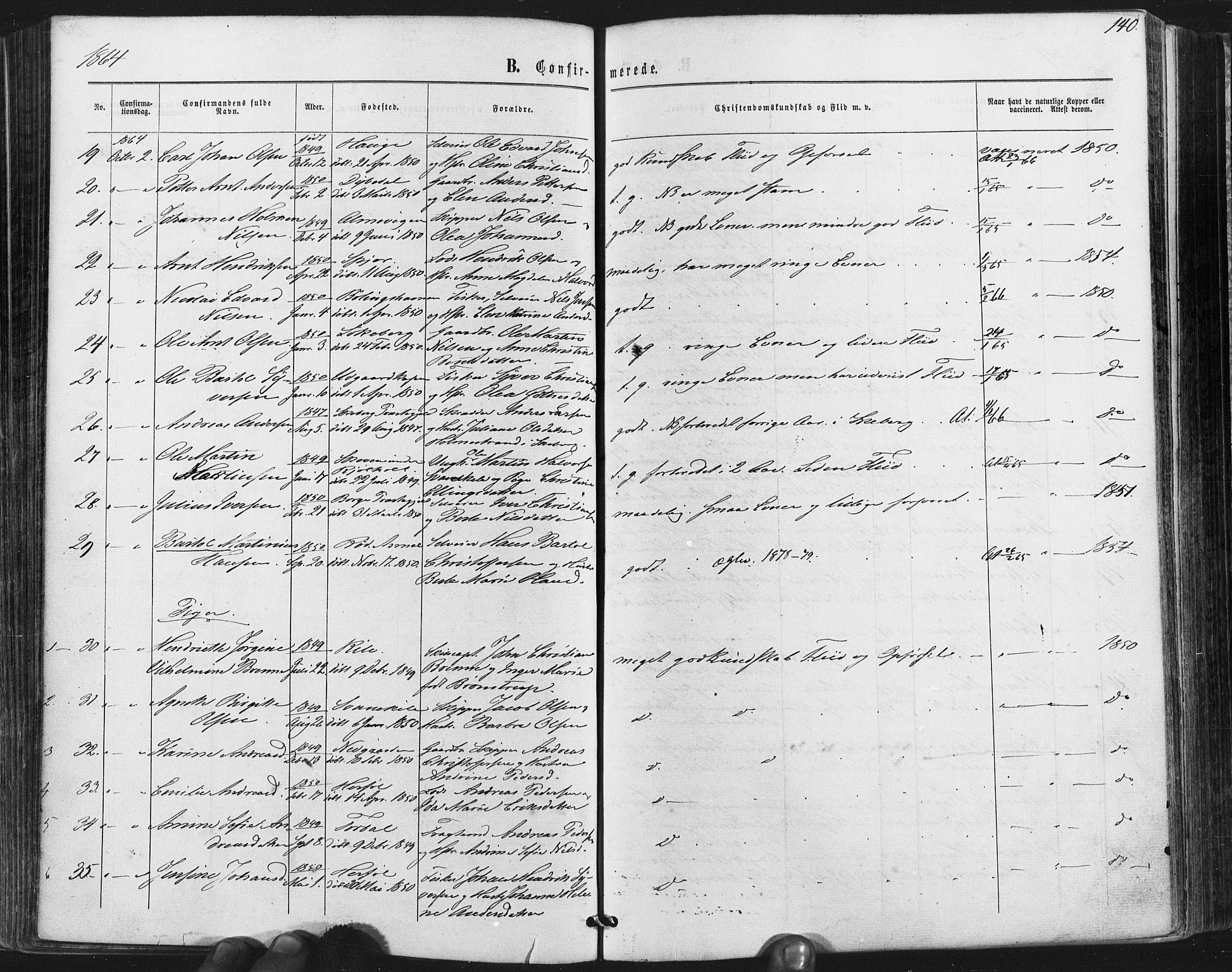 Hvaler prestekontor Kirkebøker, AV/SAO-A-2001/F/Fa/L0007: Parish register (official) no. I 7, 1864-1878, p. 140