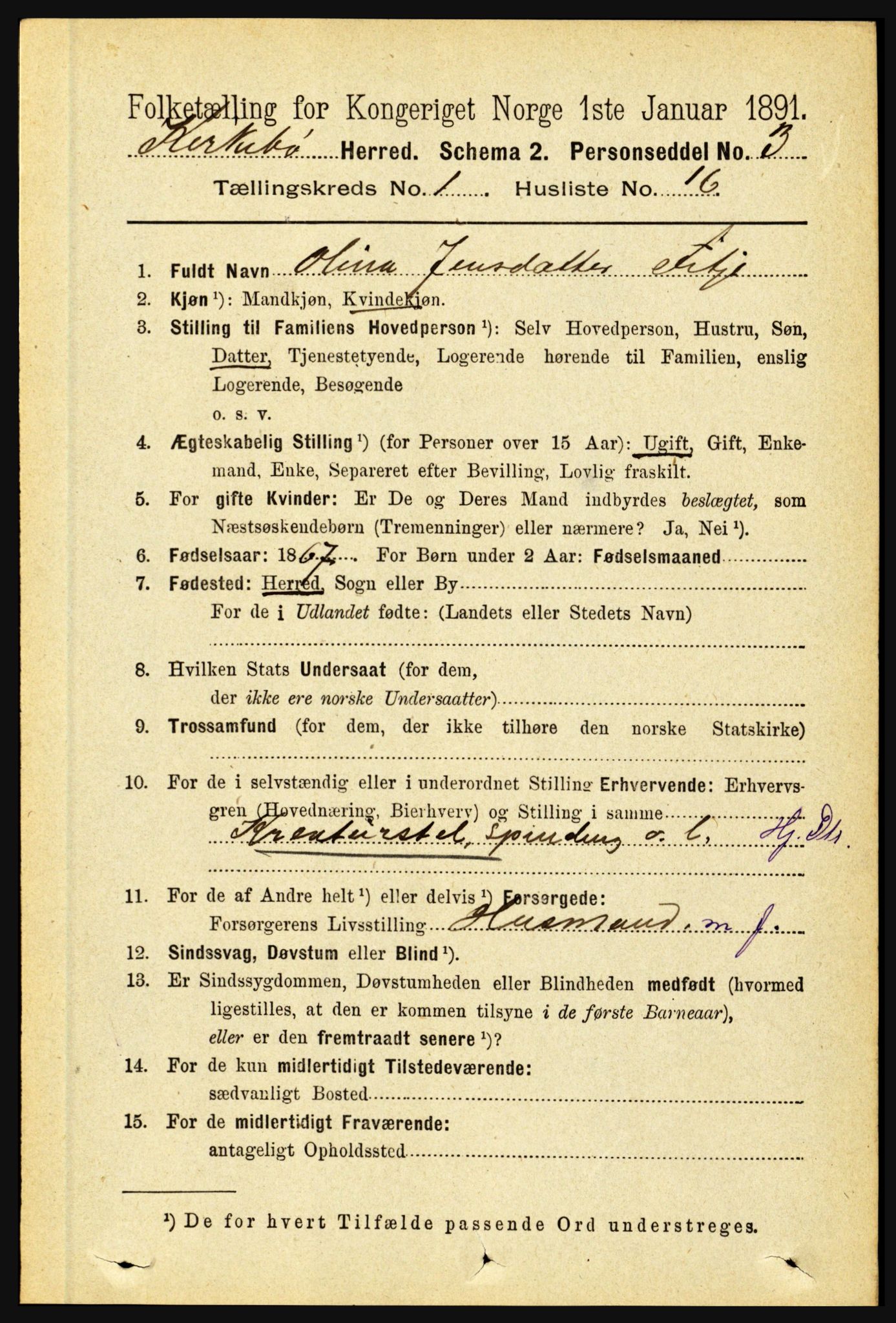 RA, 1891 census for 1416 Kyrkjebø, 1891, p. 161