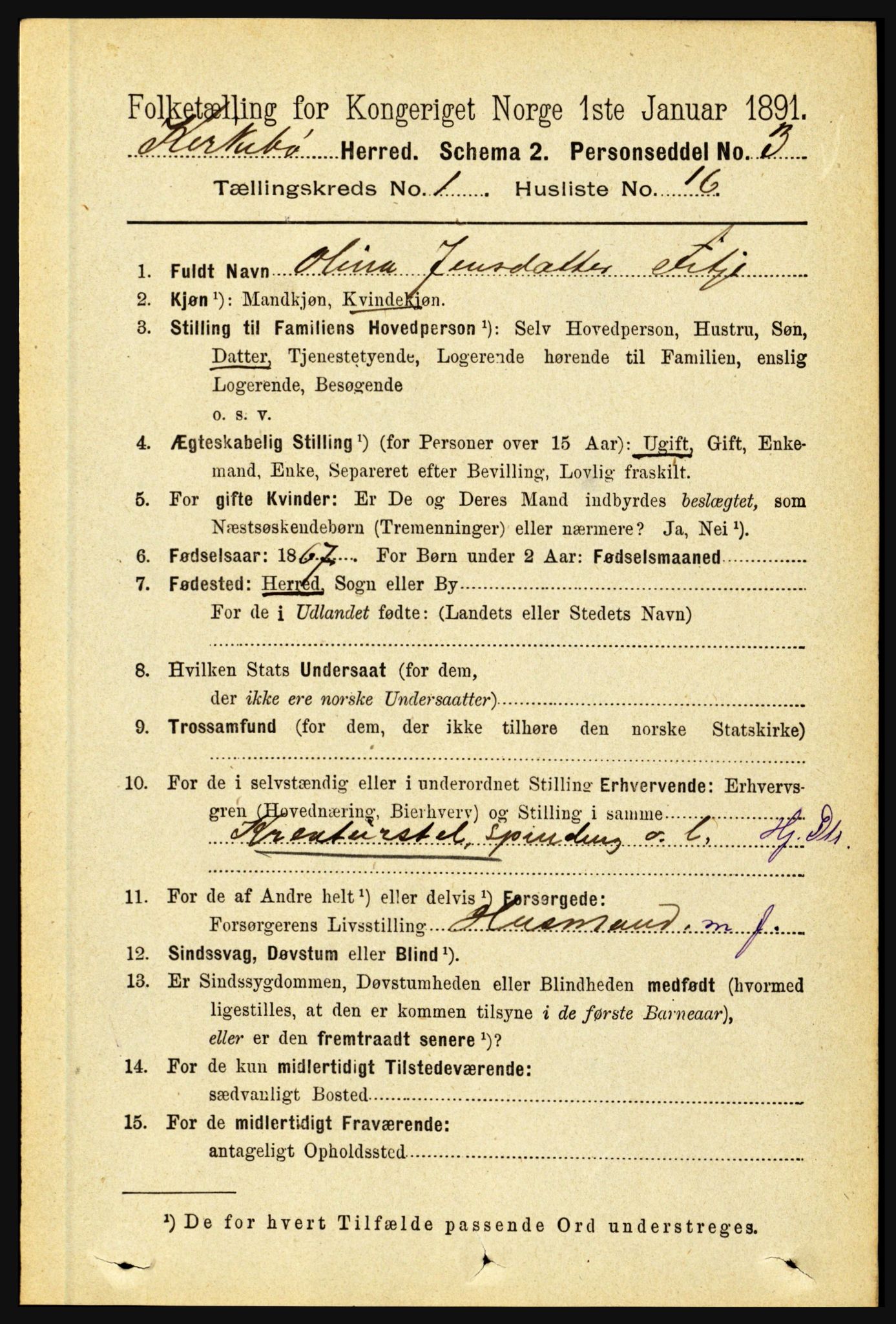 RA, 1891 census for 1416 Kyrkjebø, 1891, p. 161