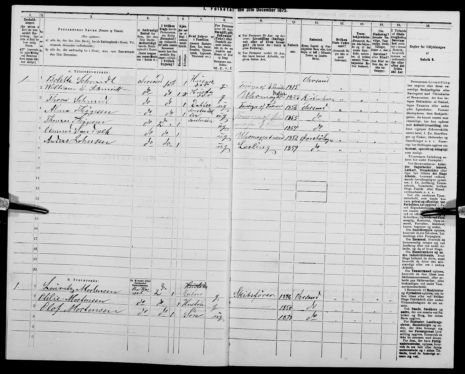 SAK, 1875 census for 1001P Kristiansand, 1875, p. 997