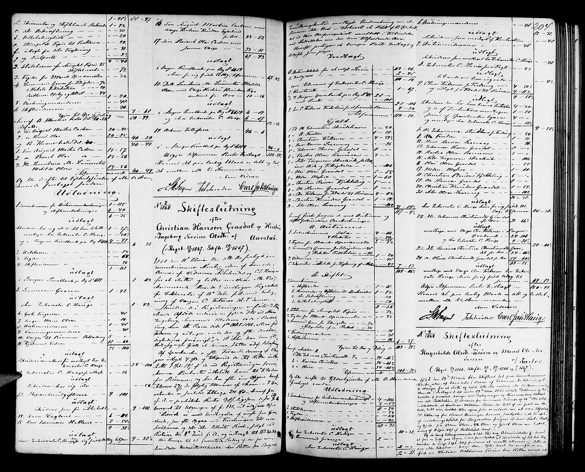 Midhordland sorenskriveri, AV/SAB-A-3001/1/H/Hd/L0004: Skifteutlodningsprotokoll, 1863-1878, p. 203b-204a