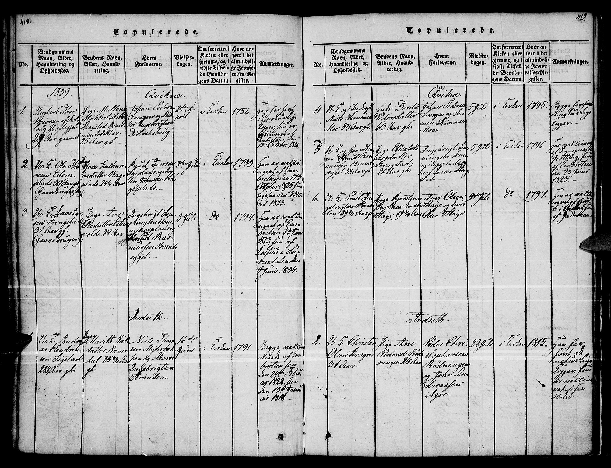 Kvikne prestekontor, SAH/PREST-064/H/Ha/Haa/L0004: Parish register (official) no. 4, 1815-1840, p. 418-419
