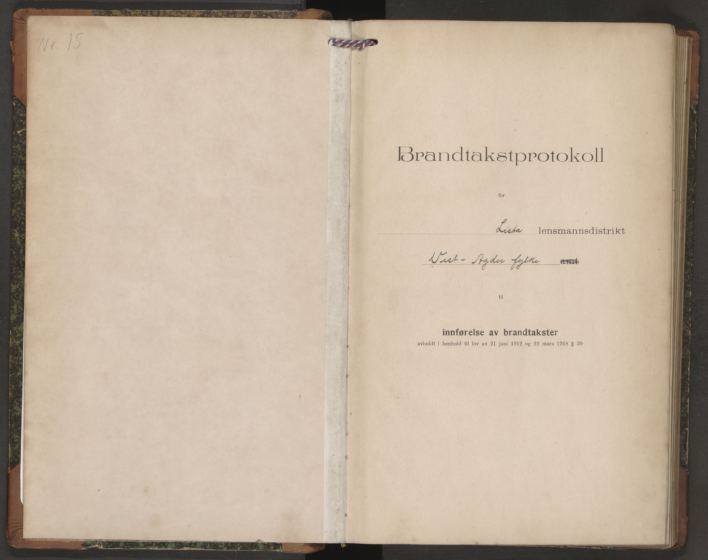 Norges Brannkasse Lista, AV/SAK-2241-0035/F/Fa/L0015: Branntakstprotokoll nr. 15 med gårdsnavnregister, 1921-1929