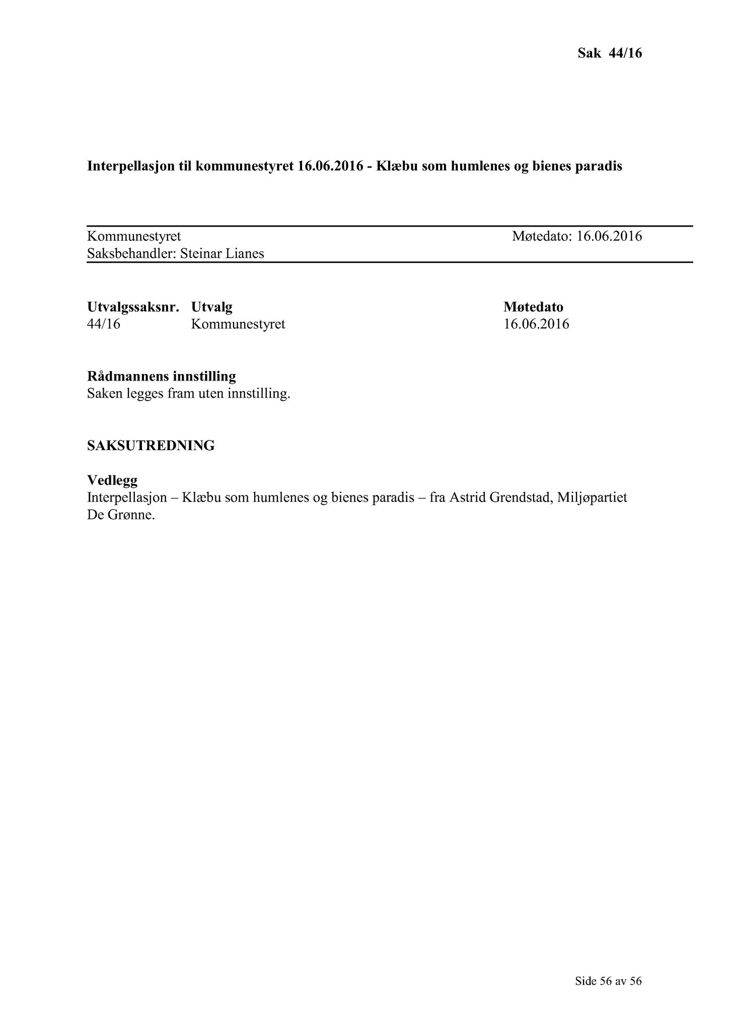 Klæbu Kommune, TRKO/KK/01-KS/L009: Kommunestyret - Møtedokumenter, 2016, p. 863