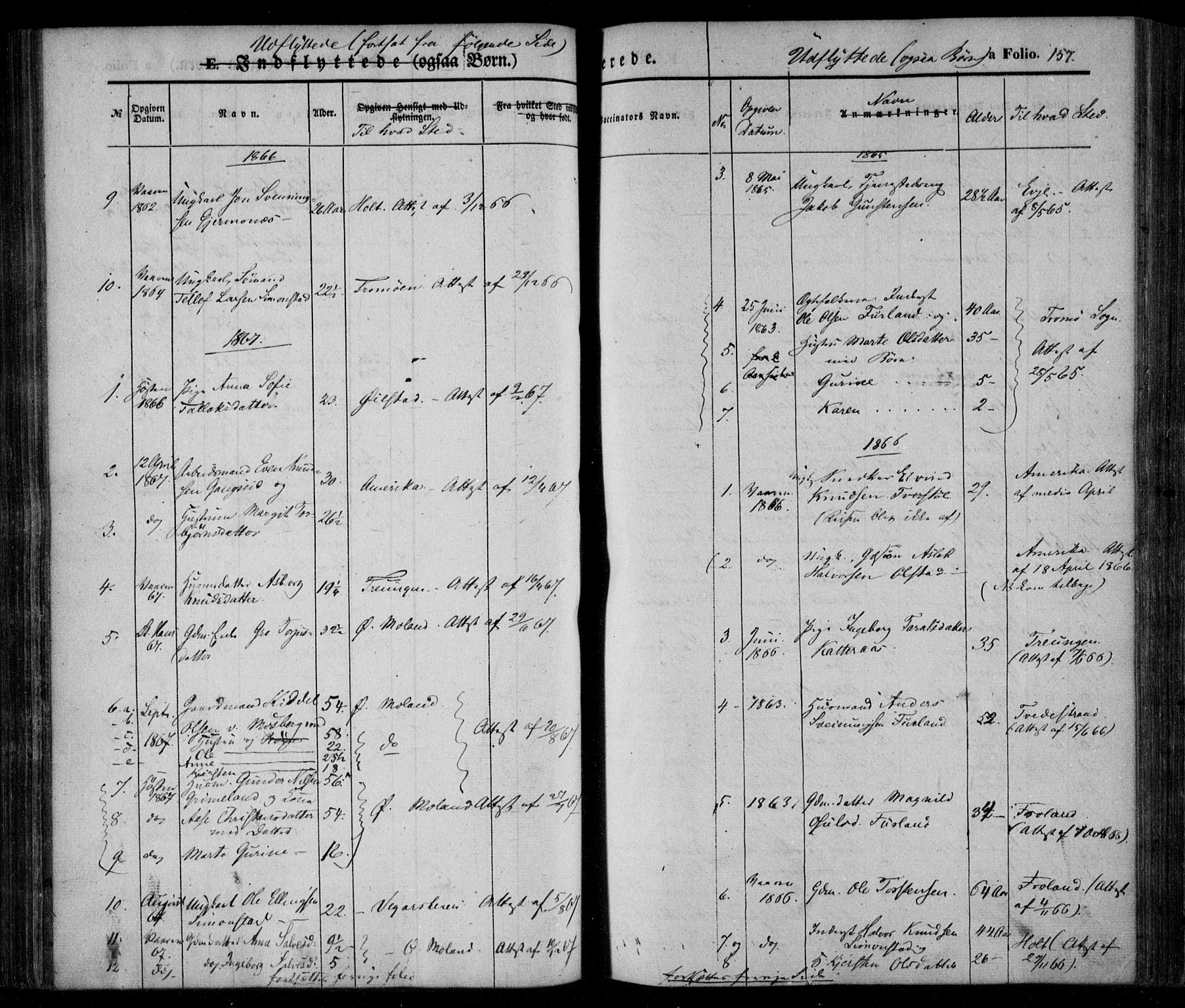 Åmli sokneprestkontor, AV/SAK-1111-0050/F/Fa/Fac/L0008: Parish register (official) no. A 8, 1852-1869, p. 157