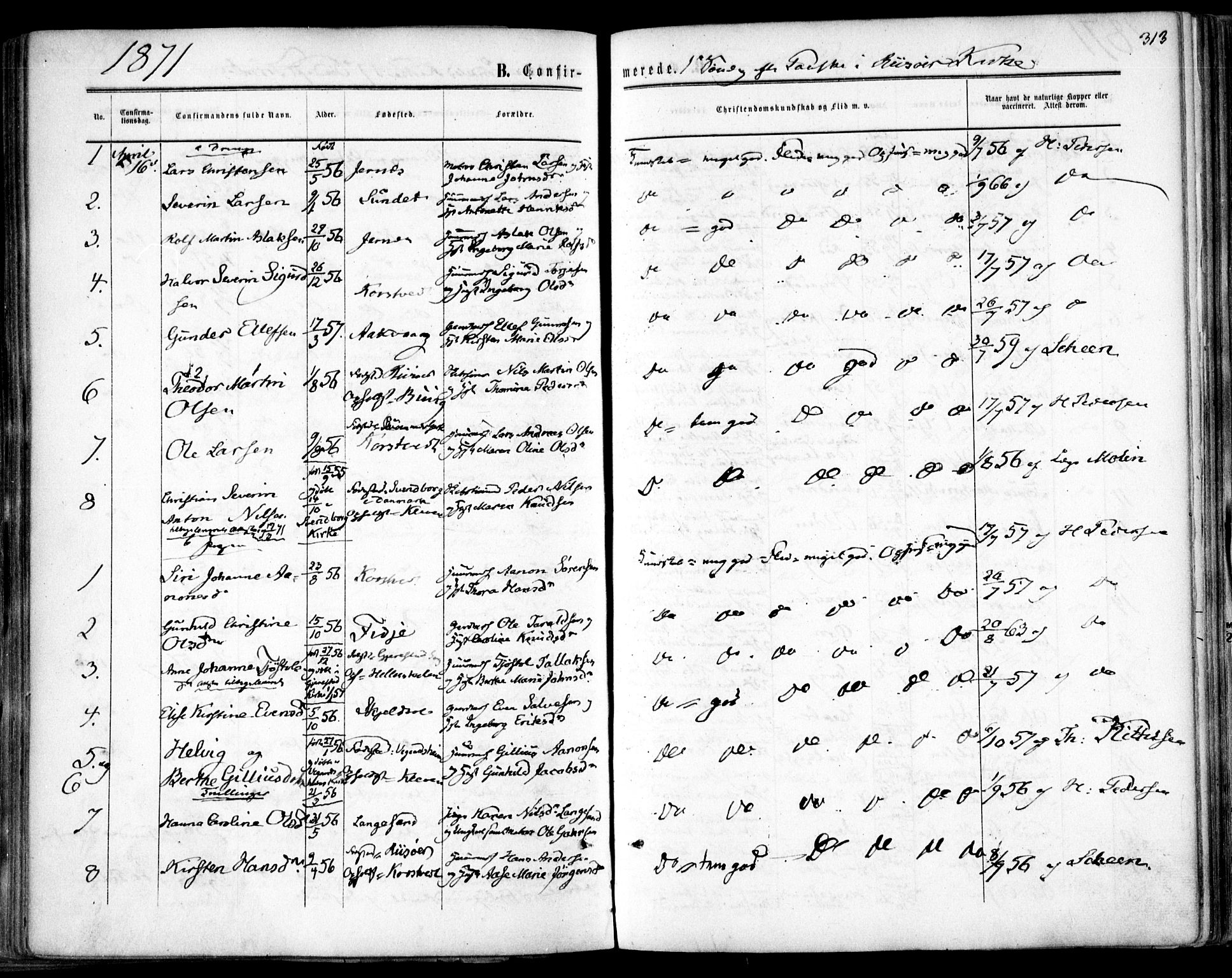 Søndeled sokneprestkontor, SAK/1111-0038/F/Fa/L0003: Parish register (official) no. A 3, 1861-1879, p. 313