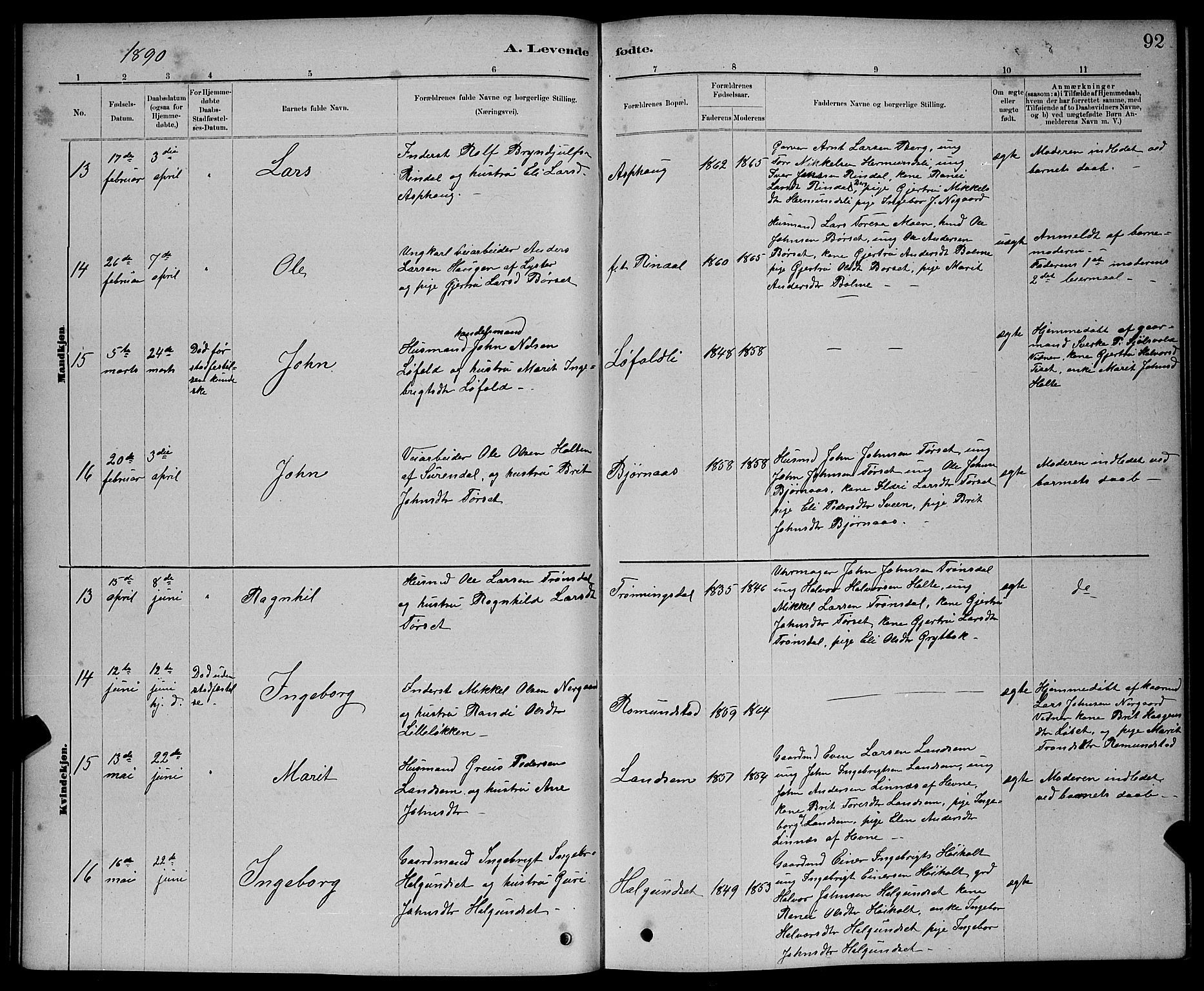 Ministerialprotokoller, klokkerbøker og fødselsregistre - Møre og Romsdal, AV/SAT-A-1454/598/L1077: Parish register (copy) no. 598C02, 1879-1891, p. 92