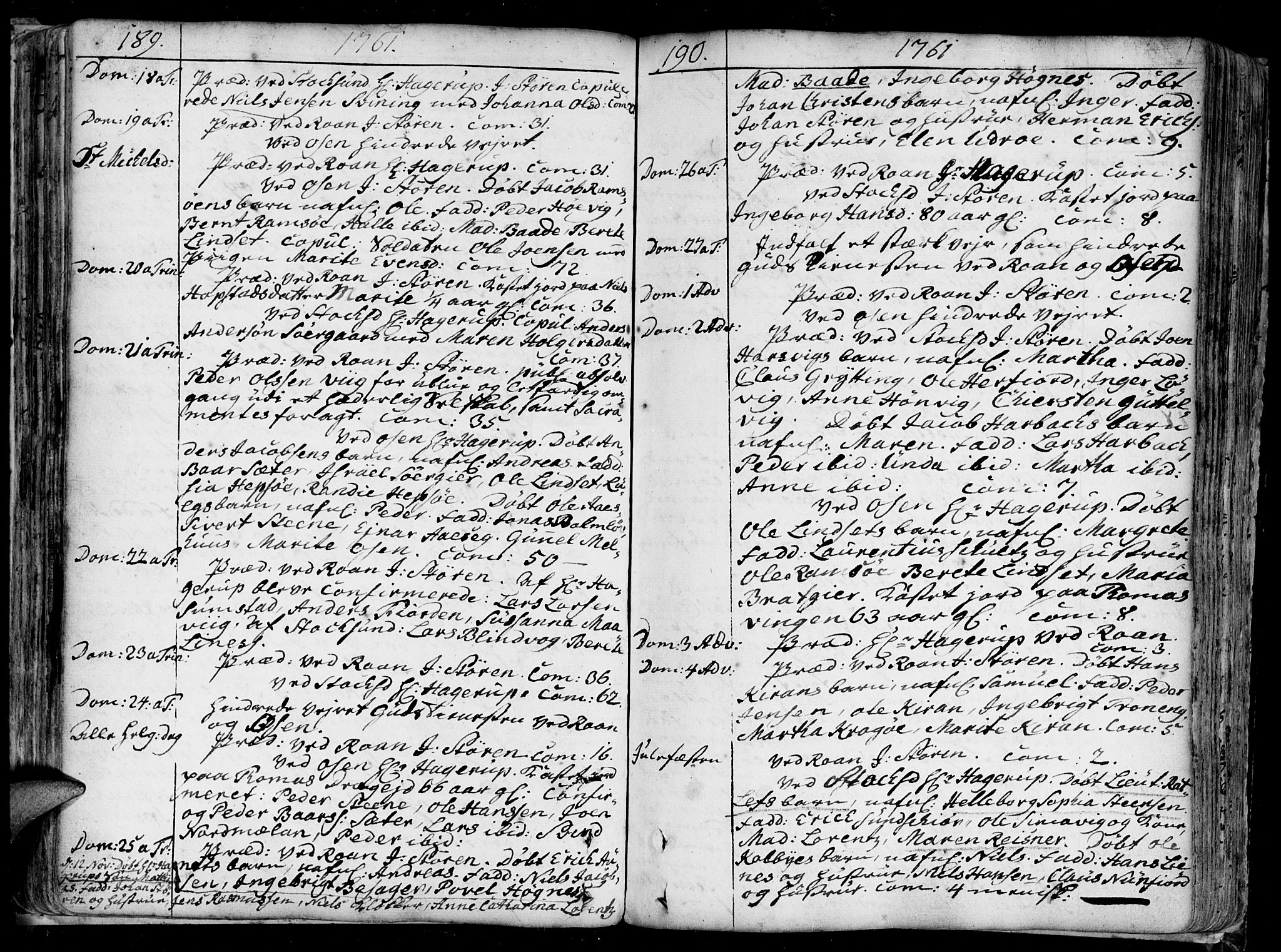 Ministerialprotokoller, klokkerbøker og fødselsregistre - Sør-Trøndelag, SAT/A-1456/657/L0700: Parish register (official) no. 657A01, 1732-1801, p. 189-190