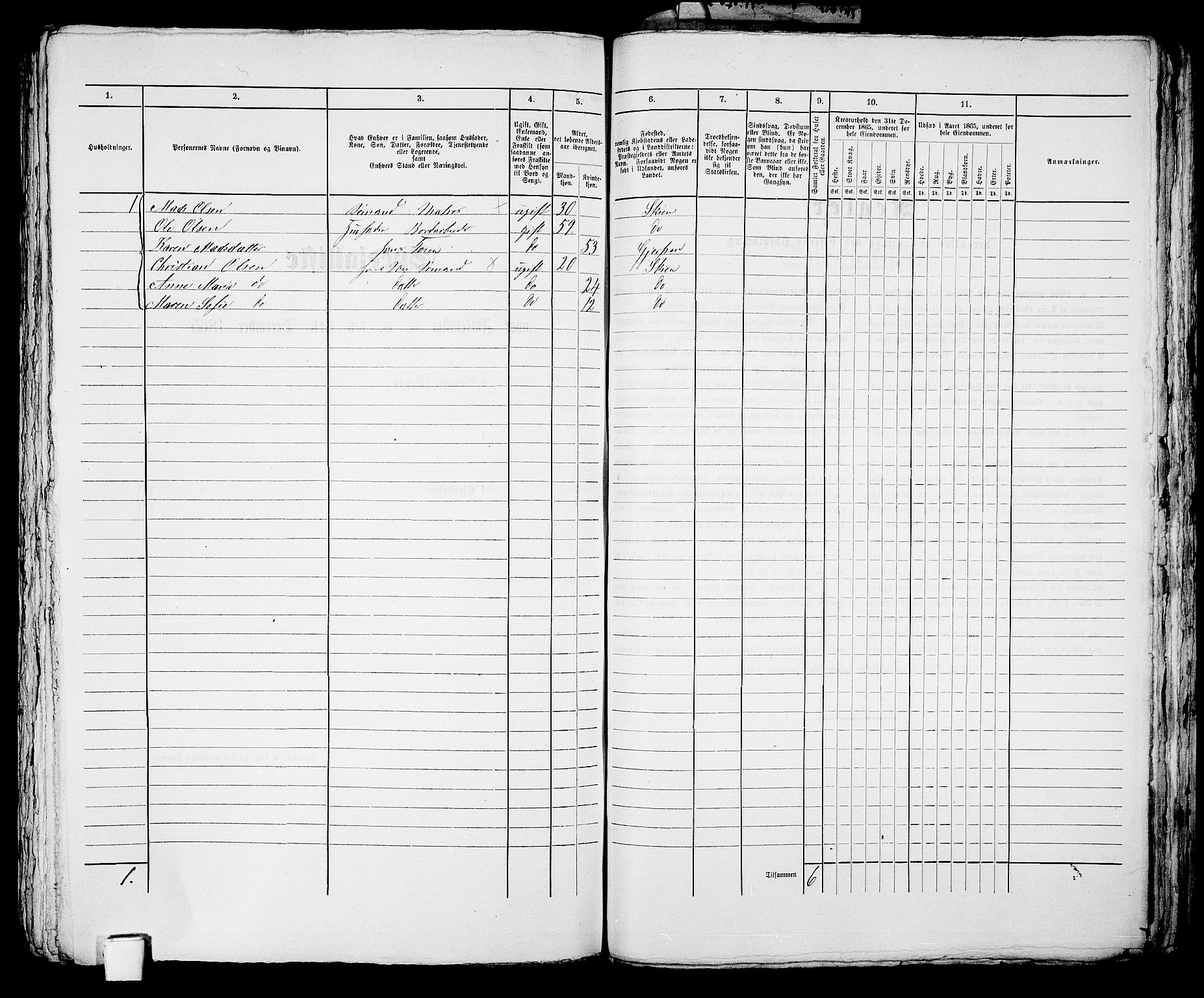 RA, 1865 census for Skien, 1865, p. 1199